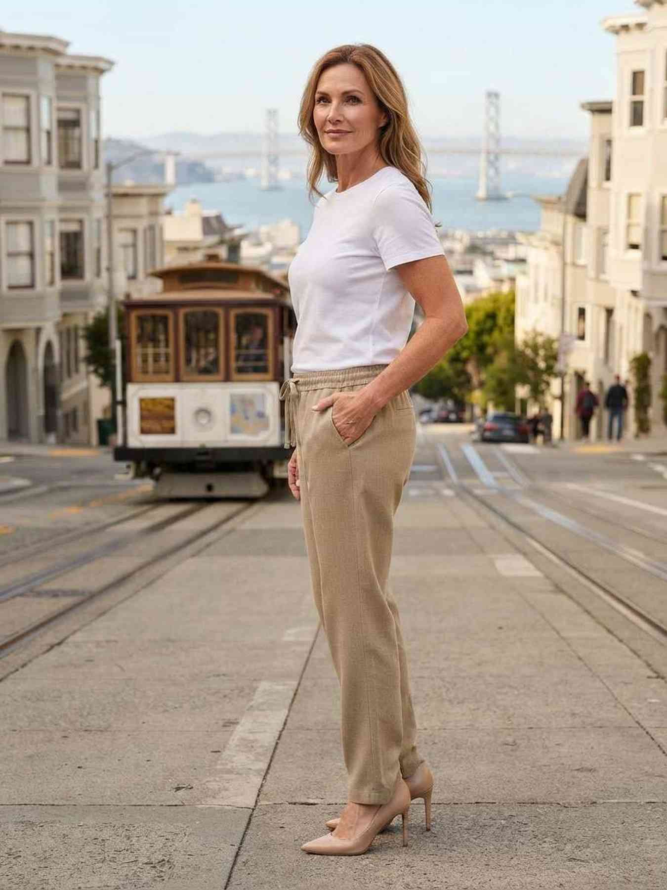 Pantalon long décontracté femme, jambe droite