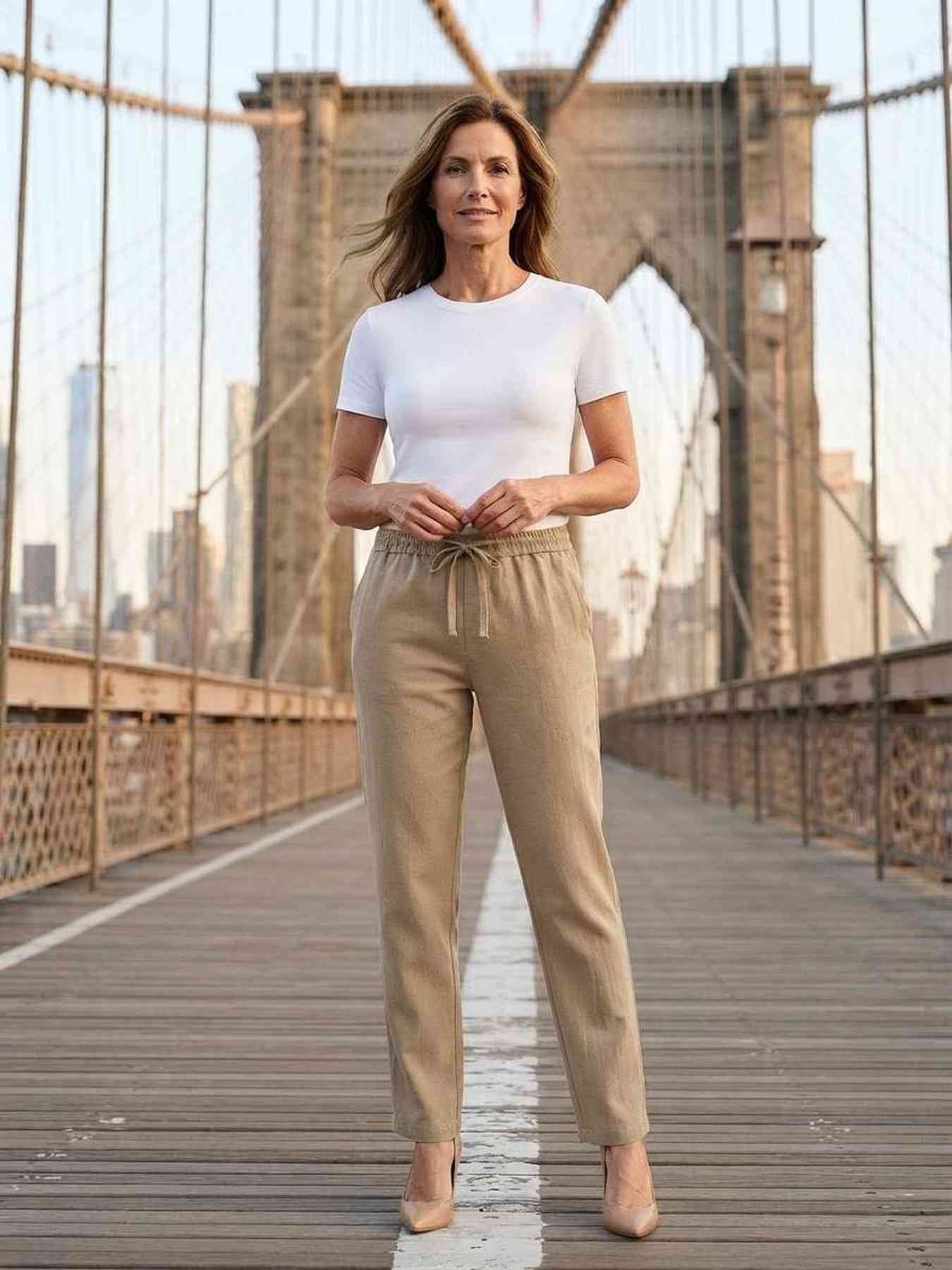 Pantalon long décontracté femme, jambe droite