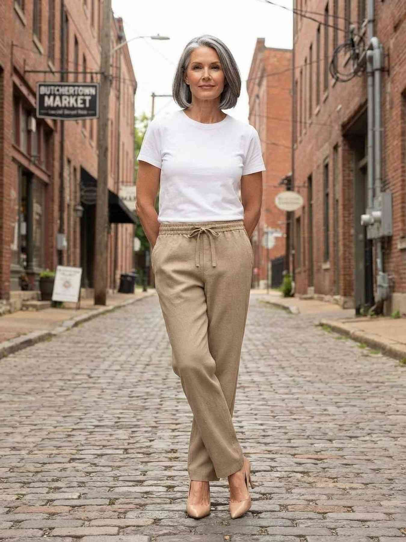 Pantalon long femme jambe droite décontracté