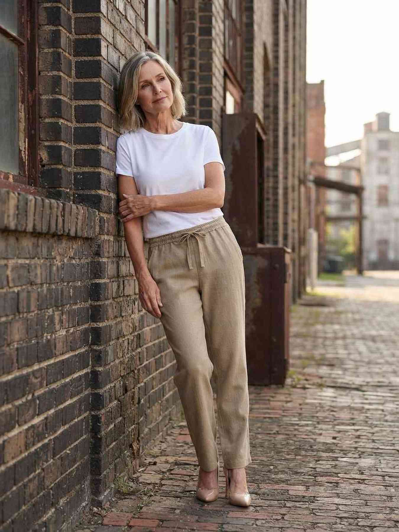 Pantalon long femme jambe droite décontracté