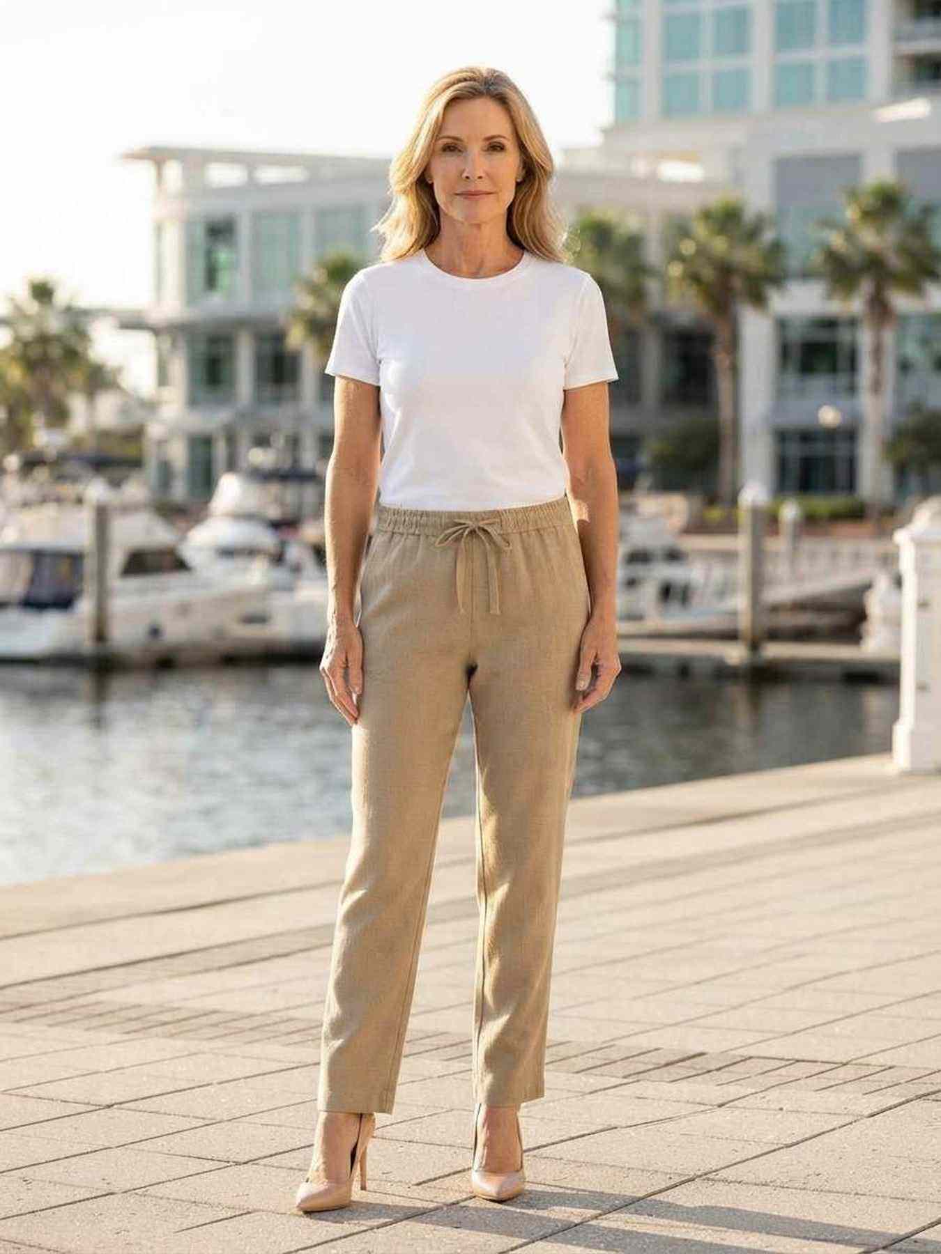 Pantalon casual femme jambe droite décontracté sportif cordon