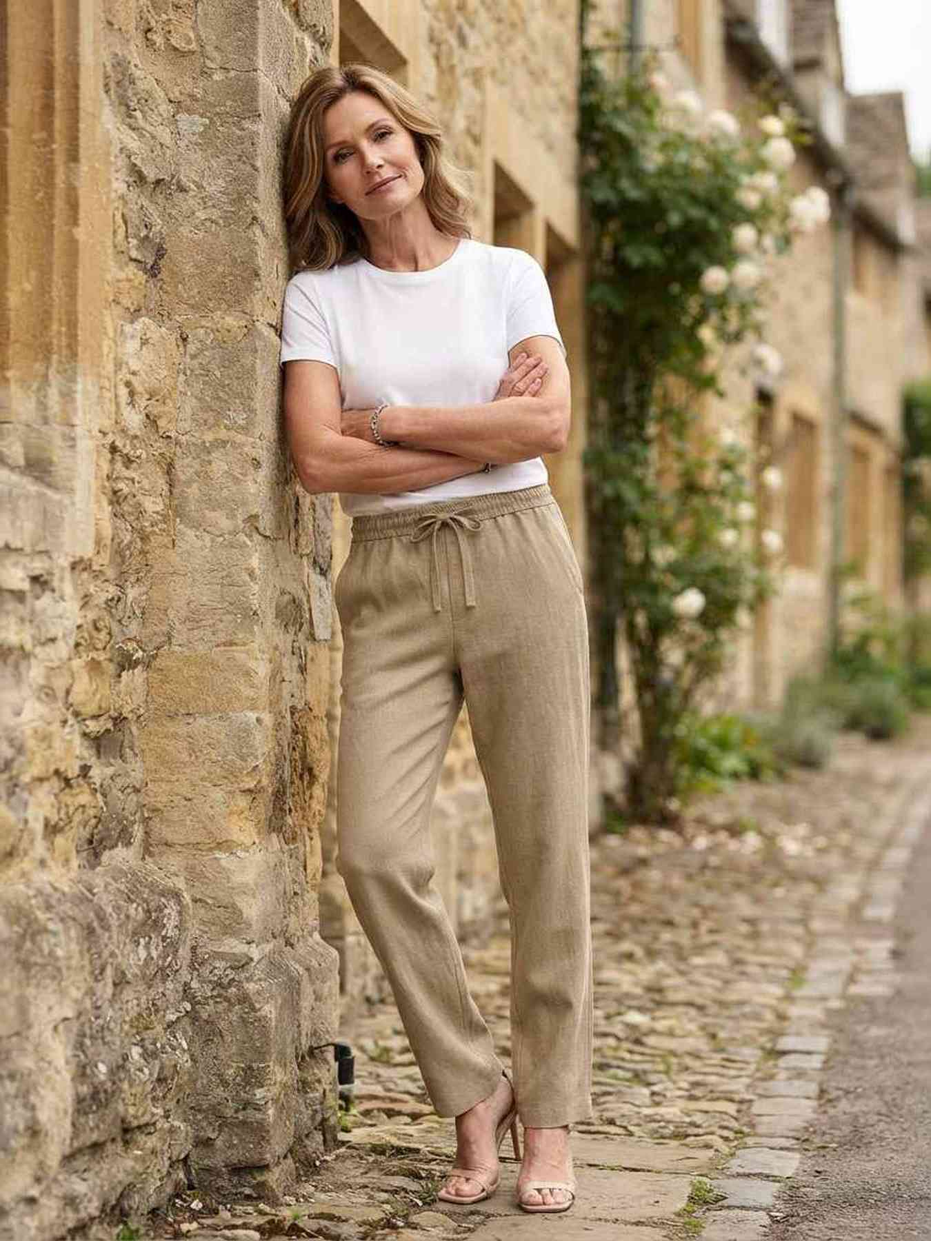 Pantalon long décontracté femme, jambe droite