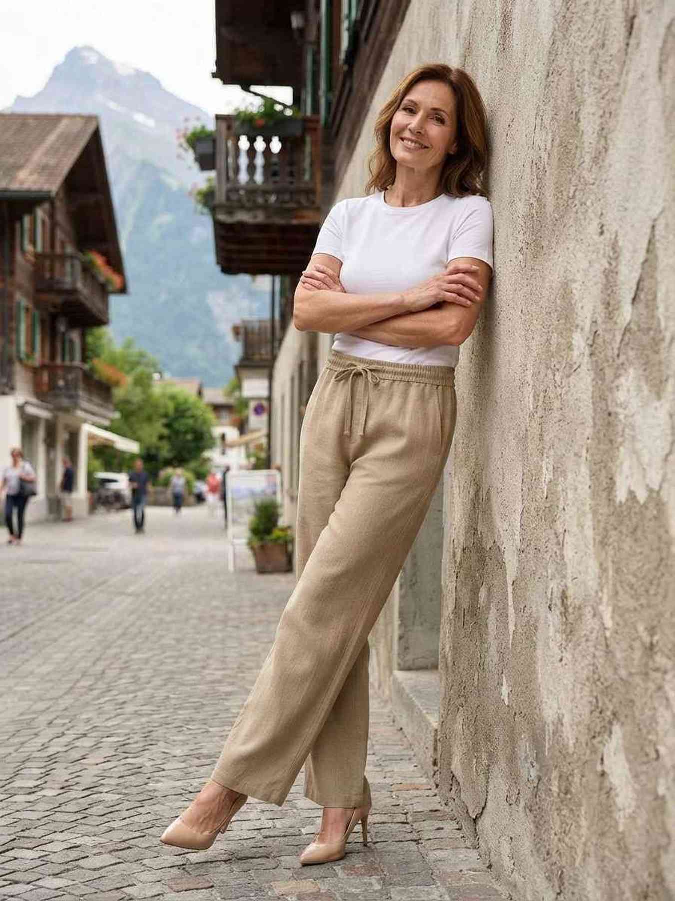 Pantalon long femme jambe droite décontracté