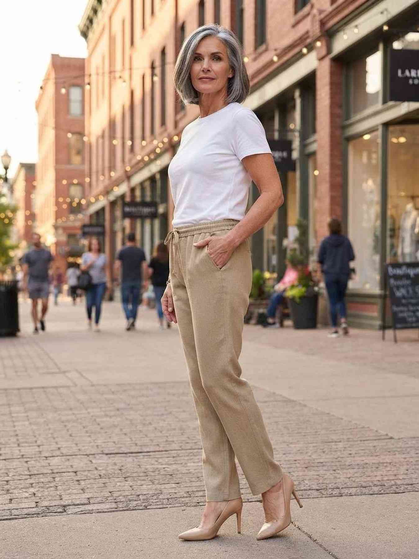 Pantalon long femme casual, jambe droite, sportif, cordon de serrage