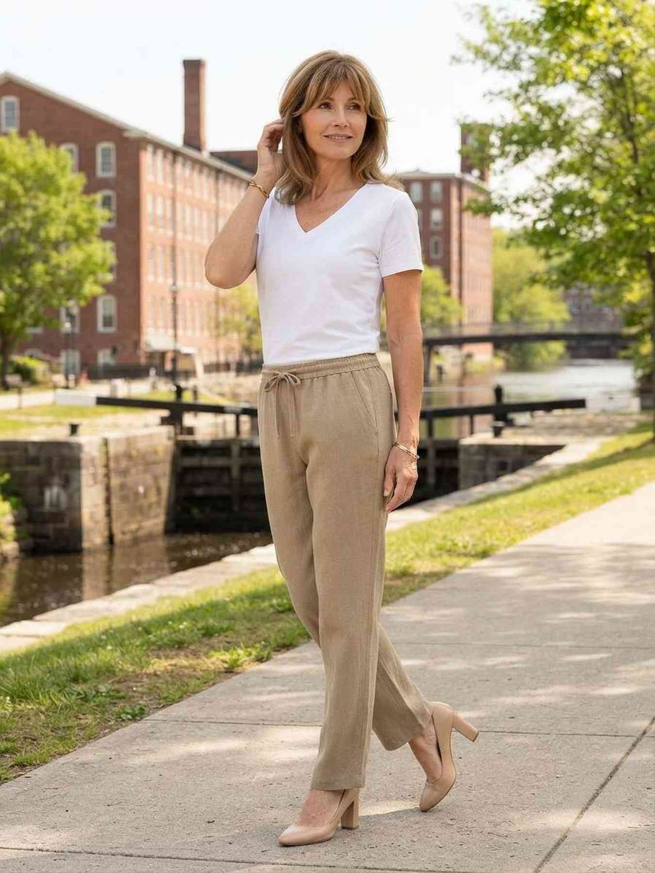 Pantalon long femme, jambe droite, casual, sportif, cordon de serrage, usage quotidien