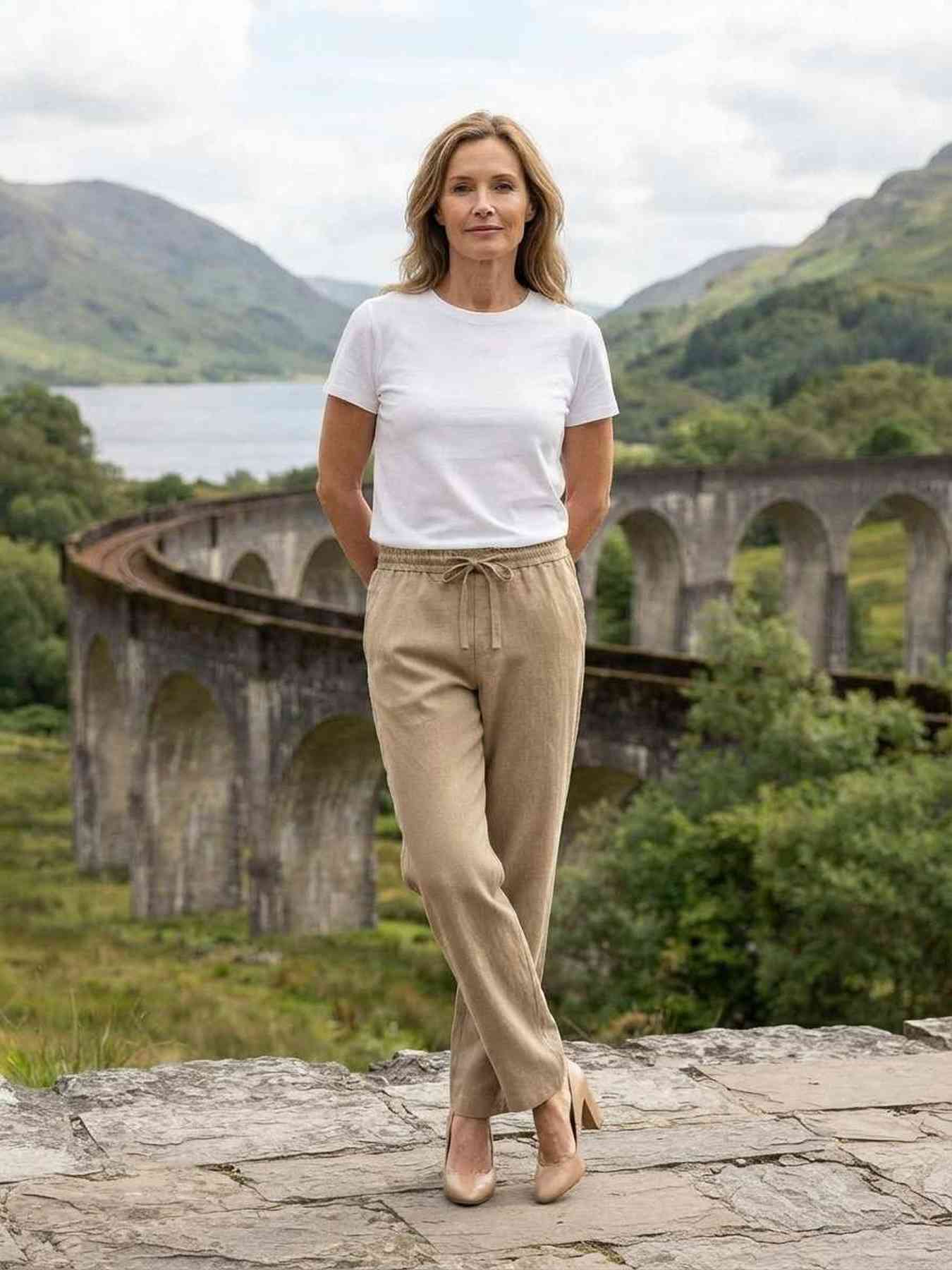 Pantalon casual femme jambe droite décontracté sportif cordon
