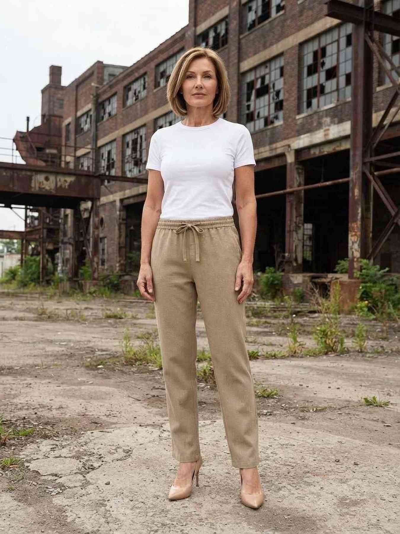 Pantalon long femme jambe droite casual