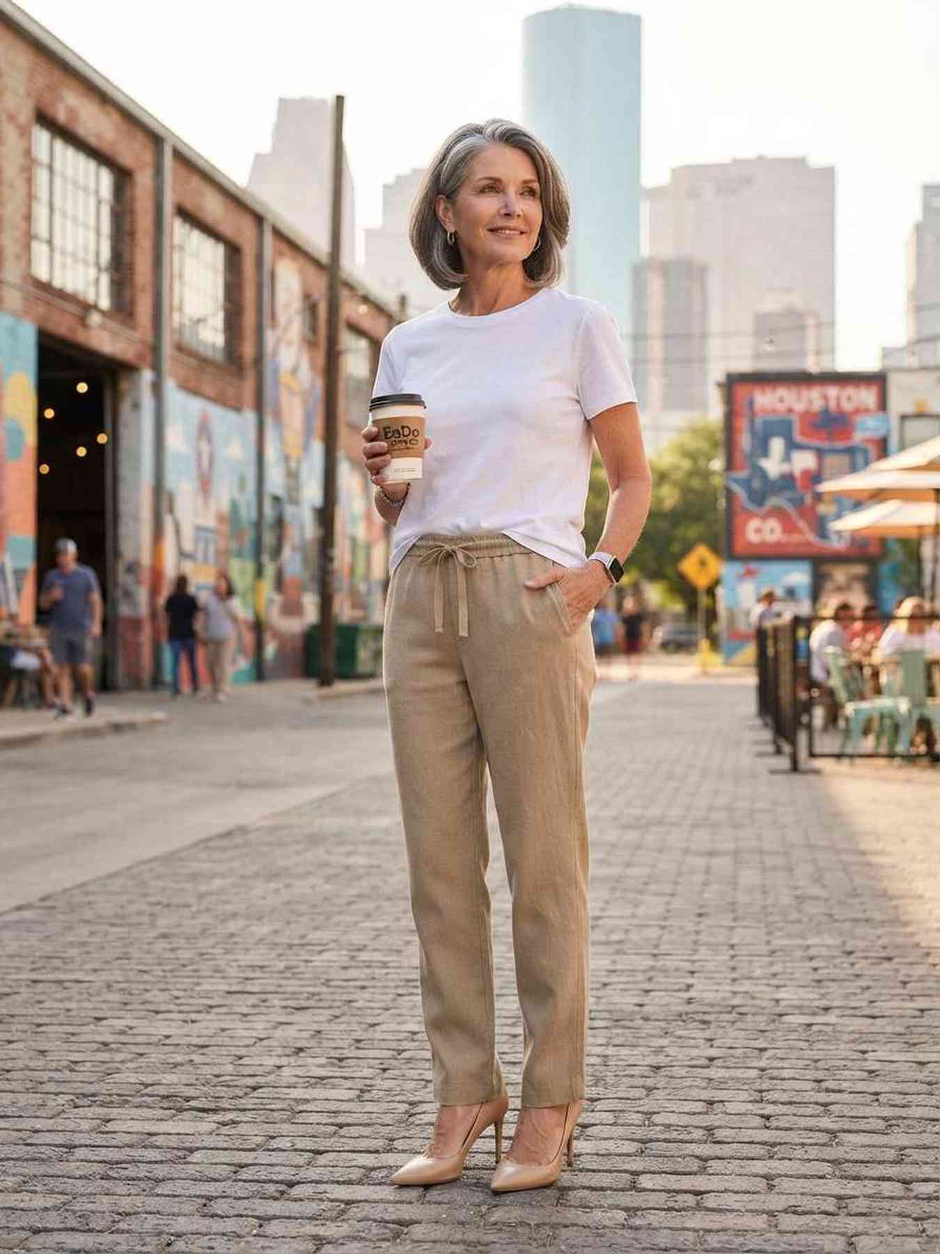 Pantalon casual femme jambe droite décontracté sportif cordon