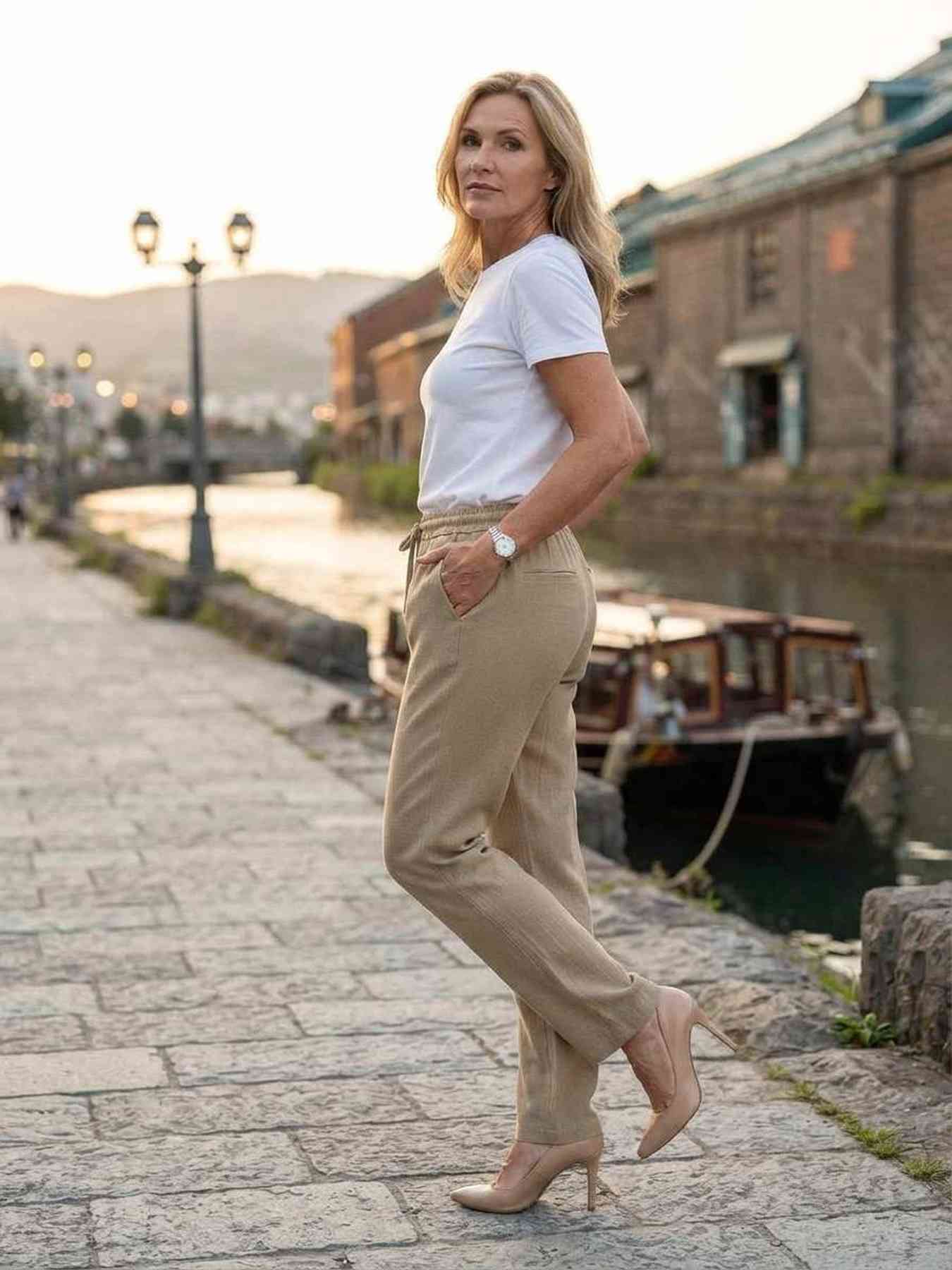 Pantalon long décontracté femme, jambe droite