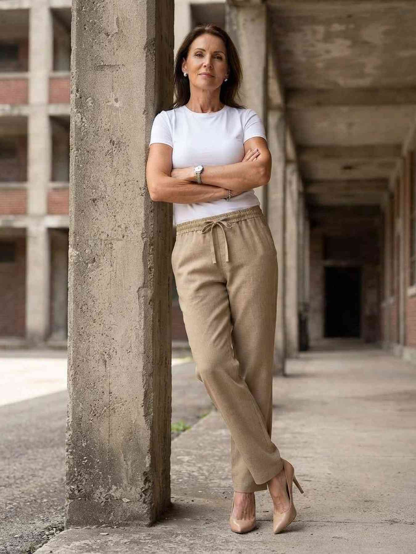 Pantalon long femme jambe droite casual