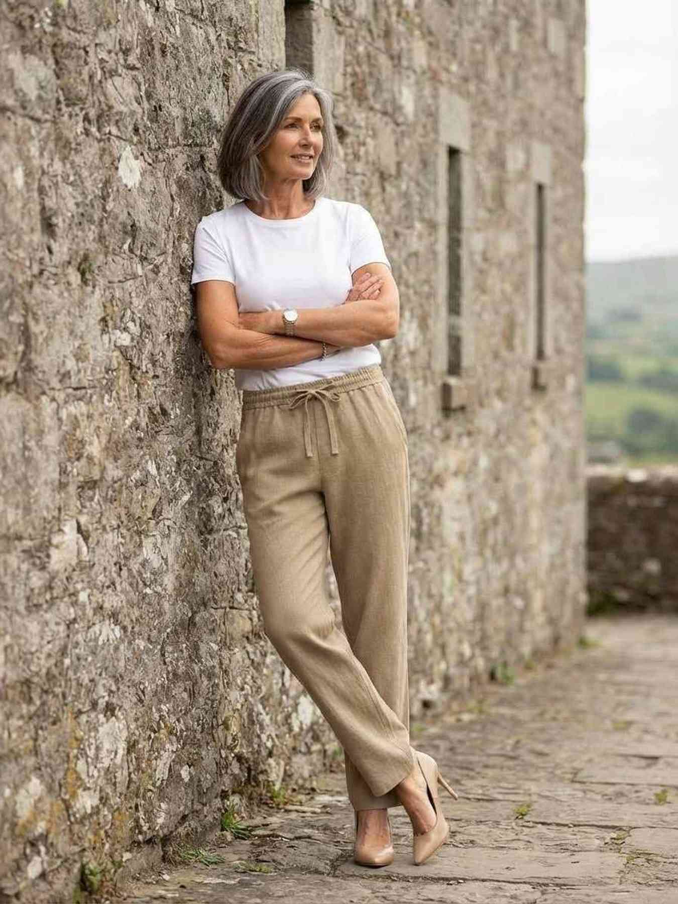 Pantalon long femme jambe droite décontracté