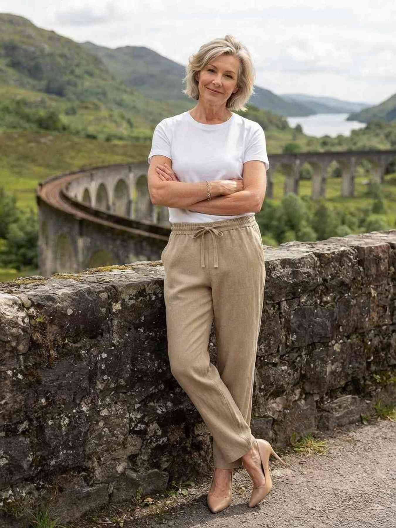 Pantalon long décontracté femme, jambe droite