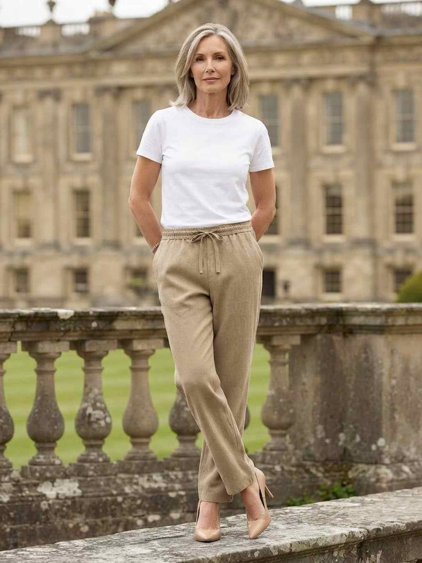 Pantalon long femme jambe droite décontracté