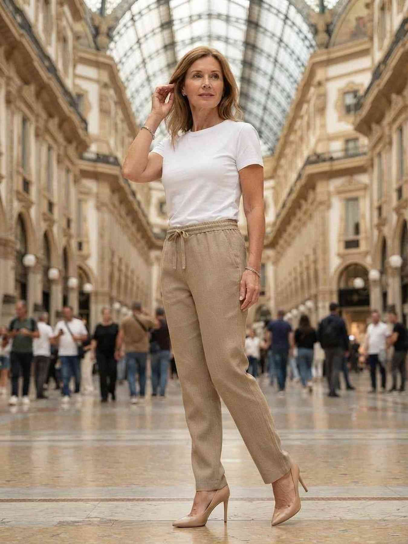 Pantalon long femme jambe droite décontracté