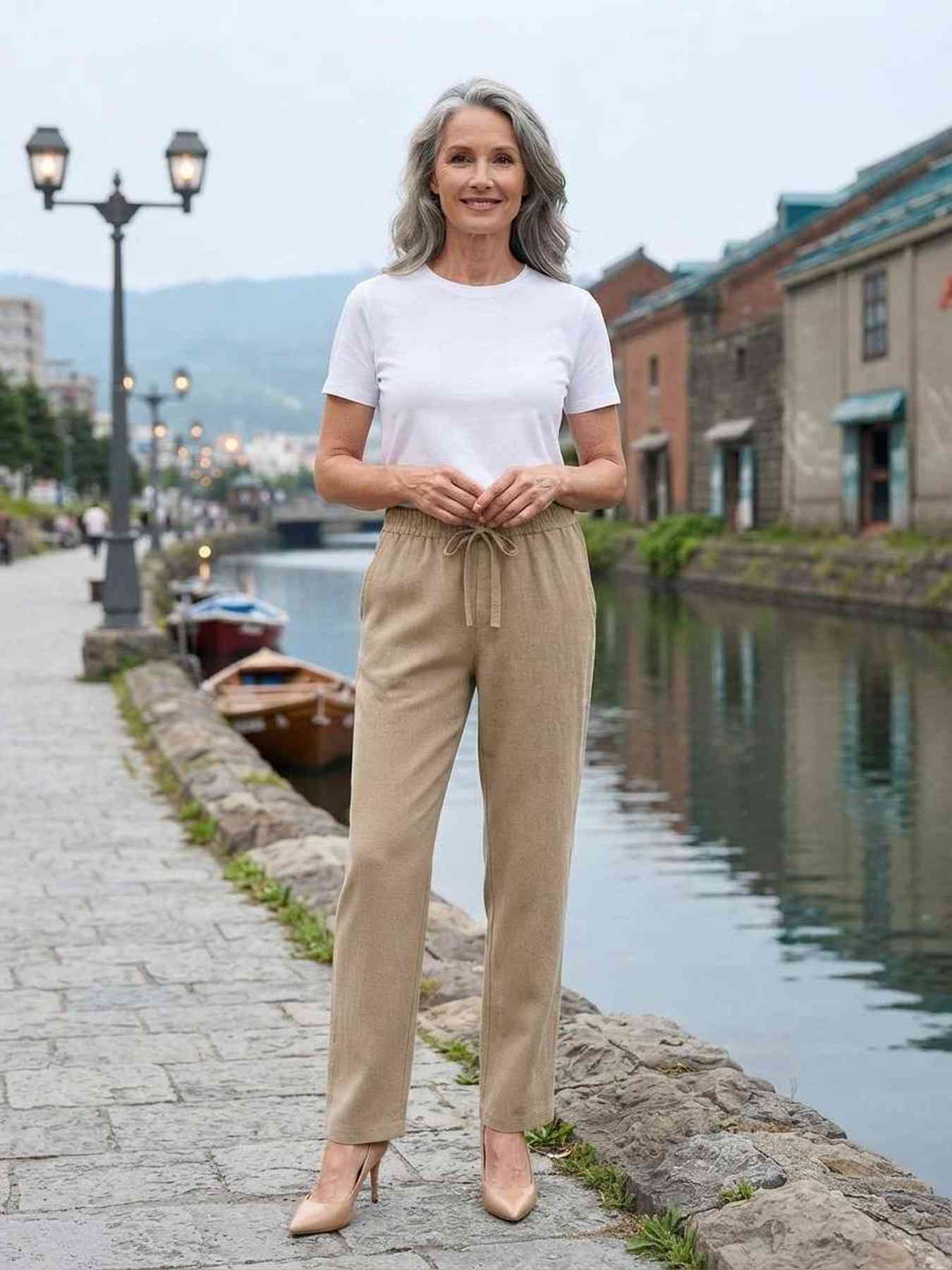 Pantalon long femme jambe droite décontracté