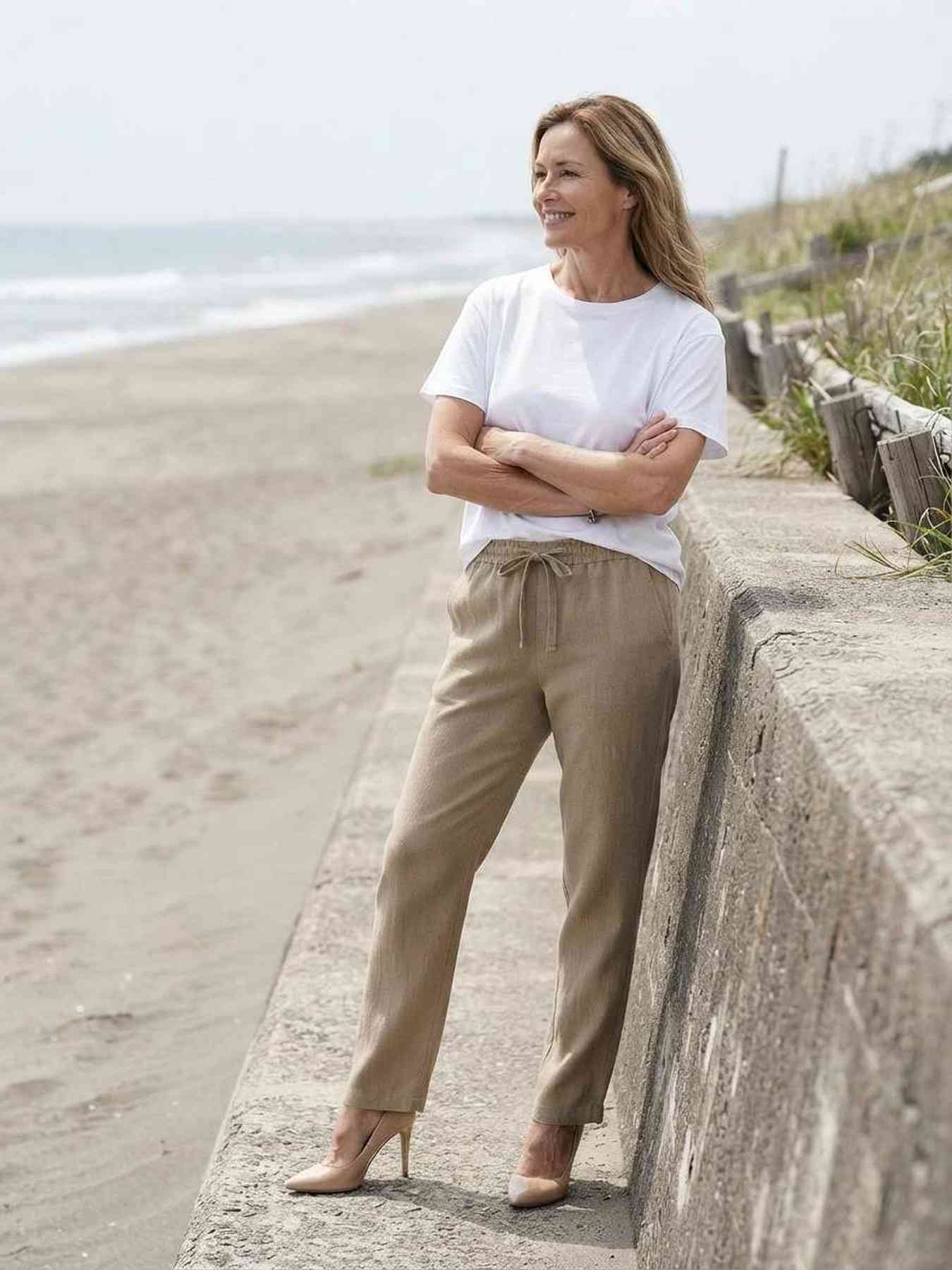Pantalon long casual femme, jambes droites, usage quotidien