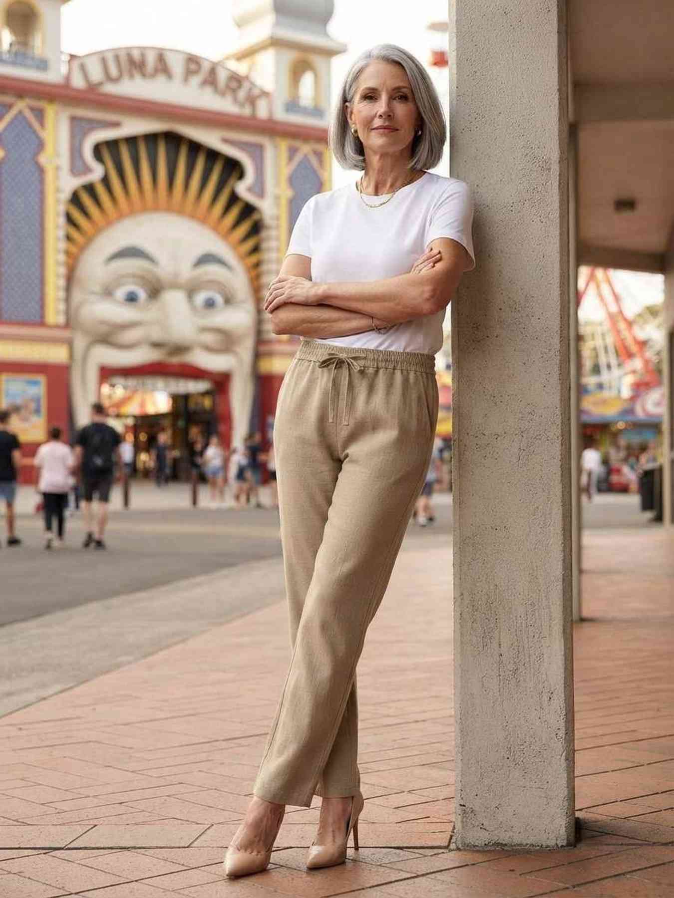 Pantalon long femme jambe droite décontracté