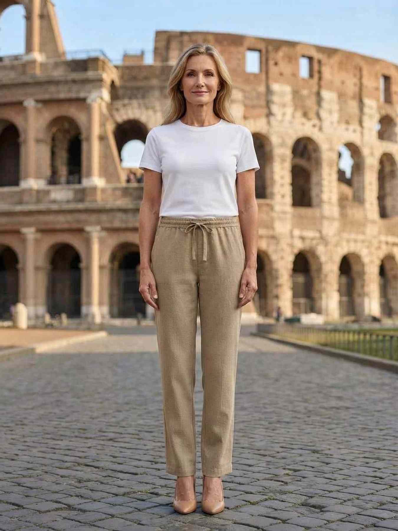 Pantalon long femme, jambe droite, casual sportif, cordon, usage quotidien