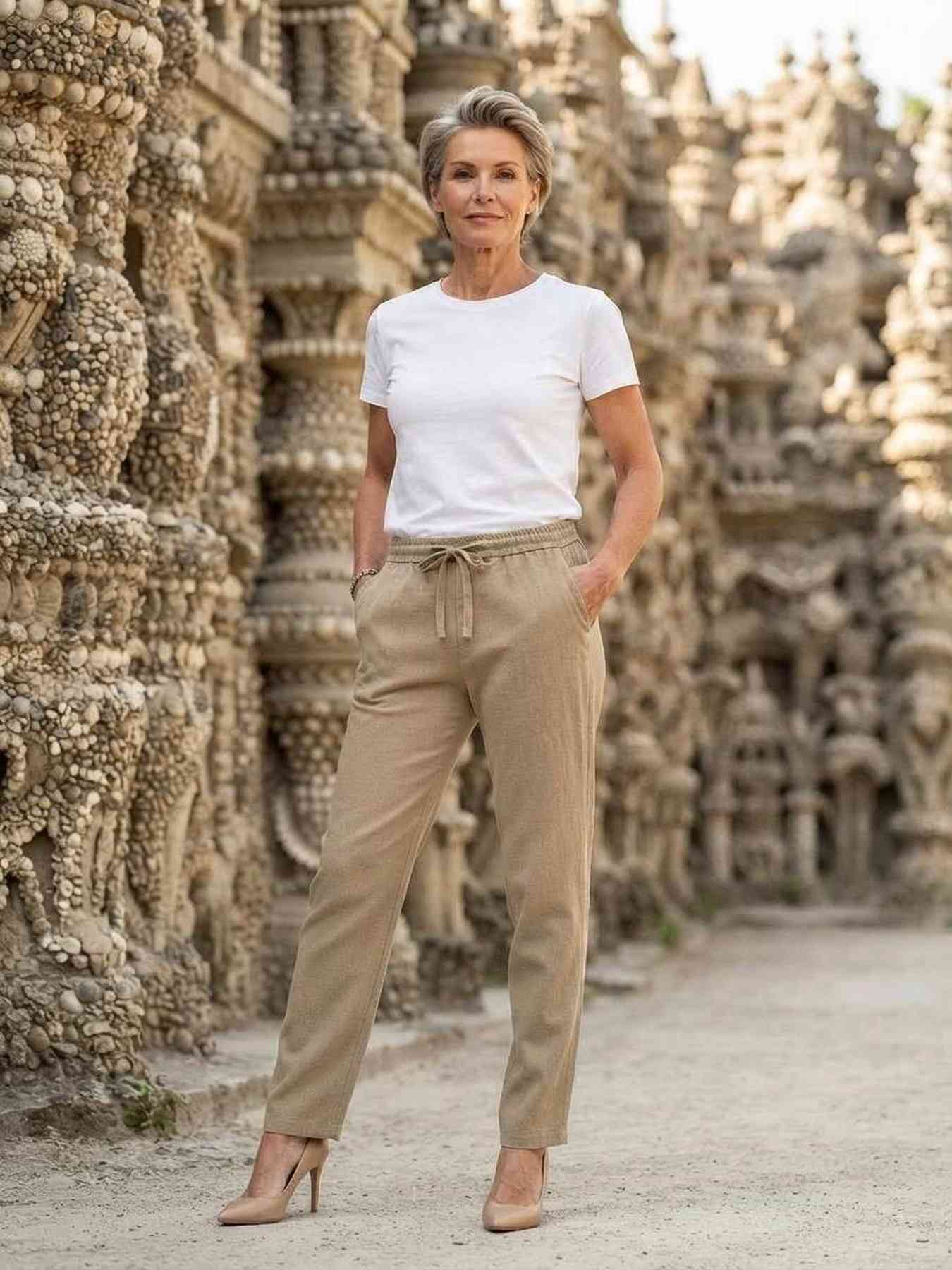 Pantalon long femme jambe droite décontracté