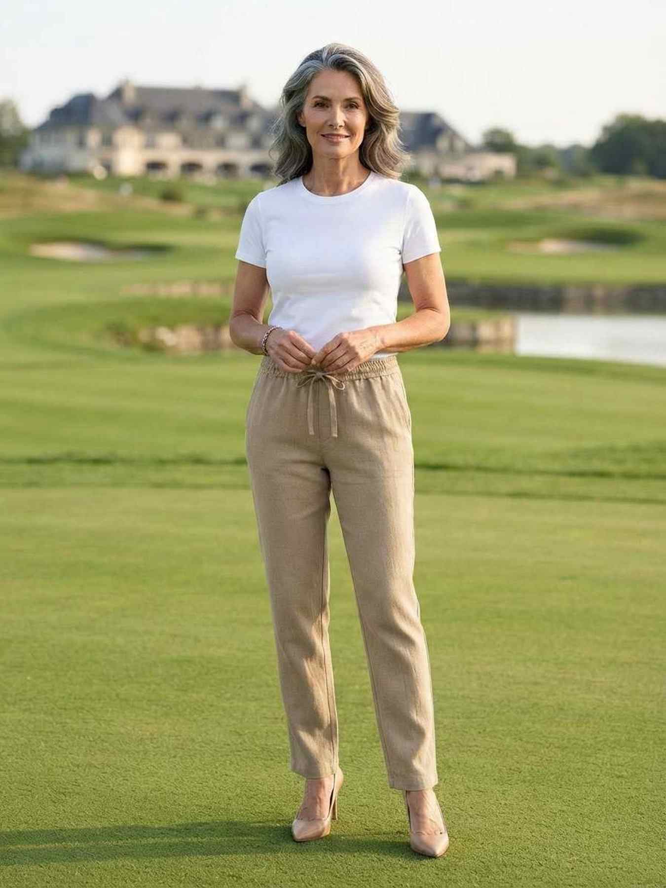 Pantalon long femme casual, jambe droite, sportif, cordon de serrage