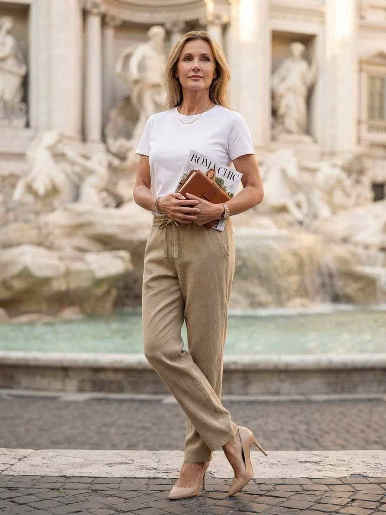 Pantalon long décontracté femme, jambe droite