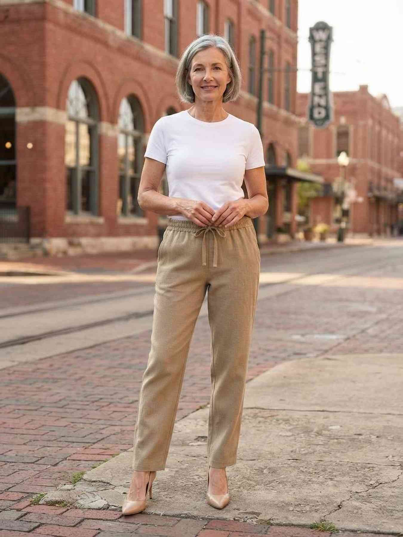 Pantalon femme long jambe droite casual sportif à cordons