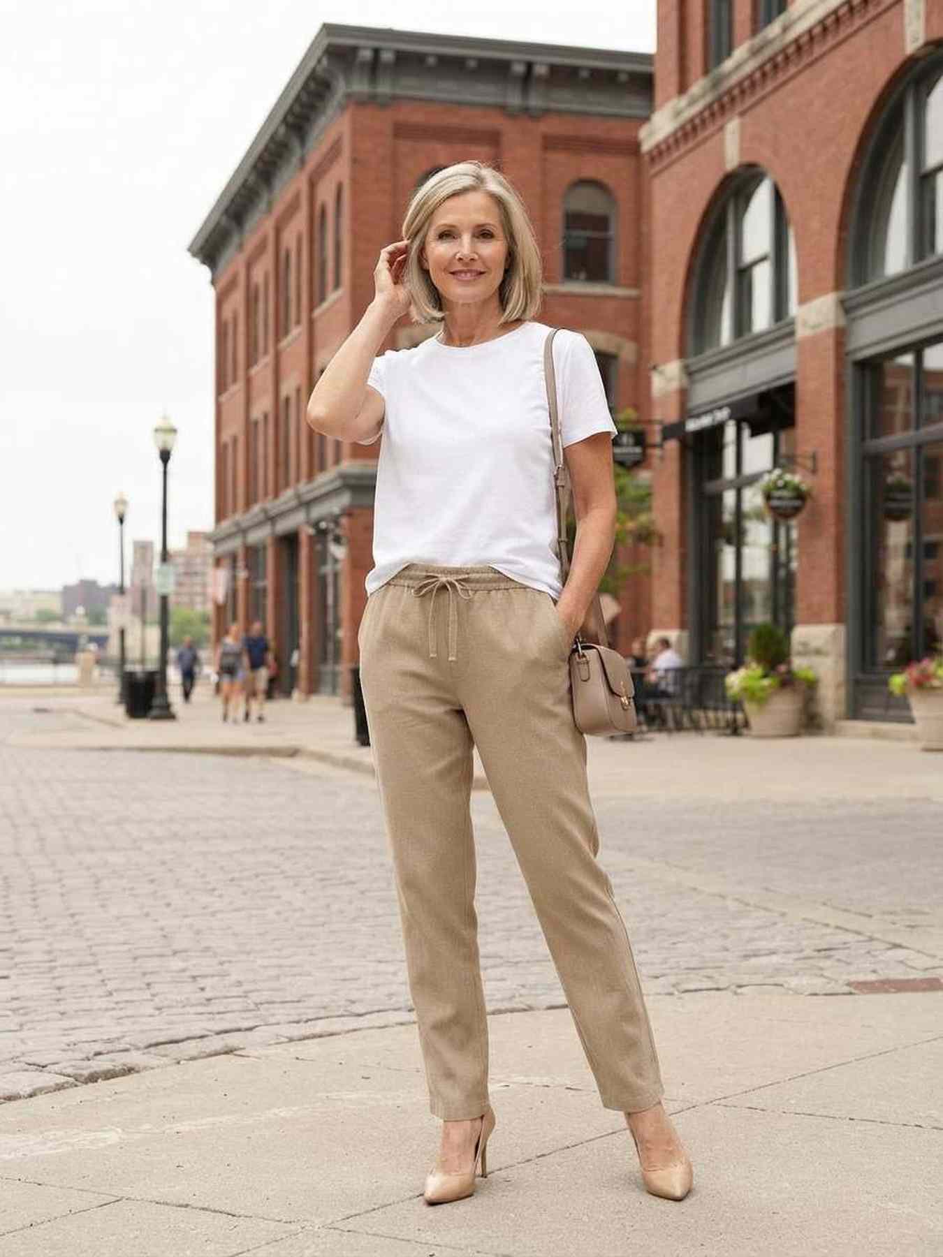 Pantalon long femme jambe droite décontracté