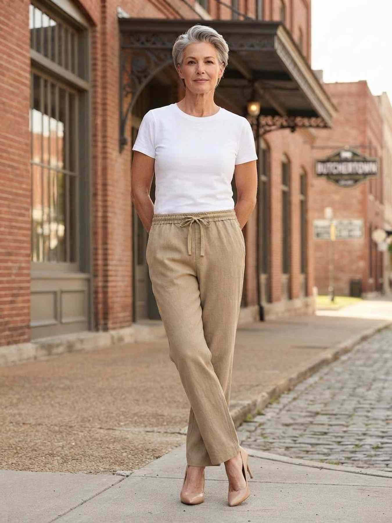 Pantalon long femme jambe droite décontracté