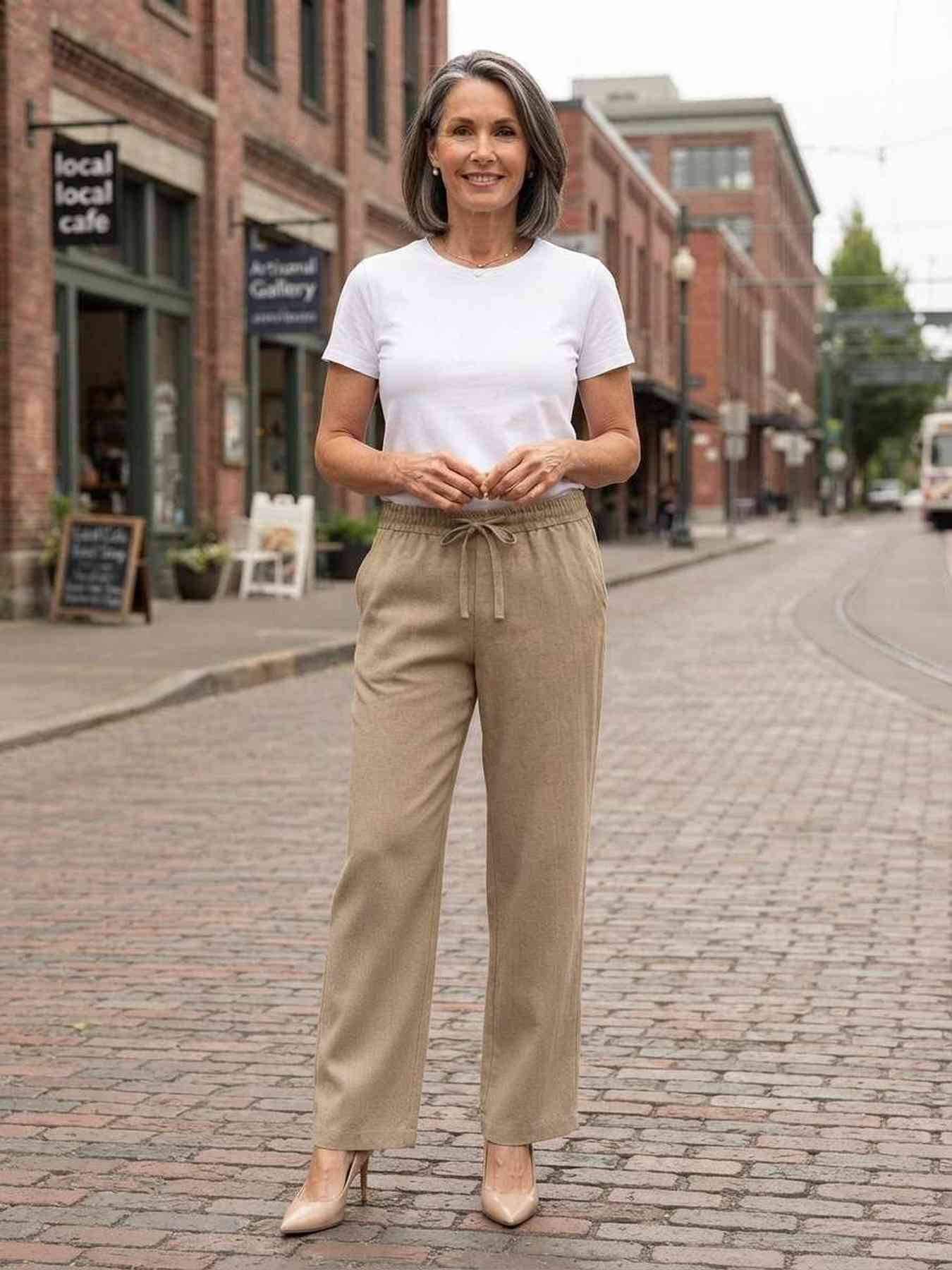 Pantalon long femme jambe droite décontracté