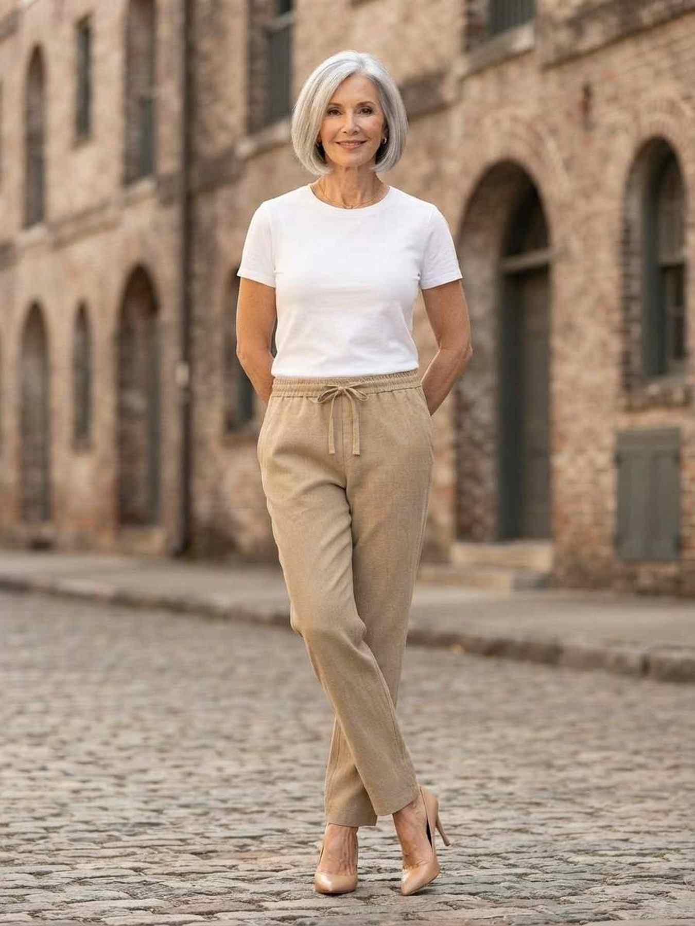 Pantalon long décontracté femme, jambe droite