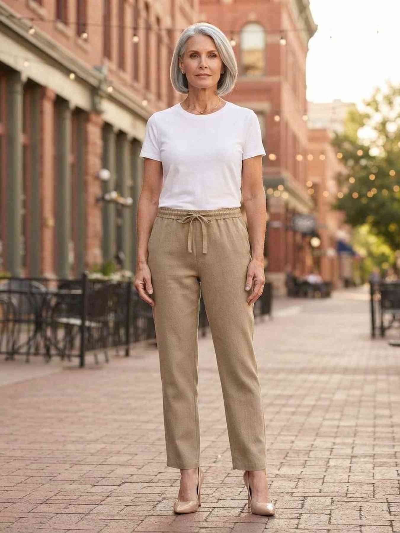 Pantalon long femme jambe droite décontracté