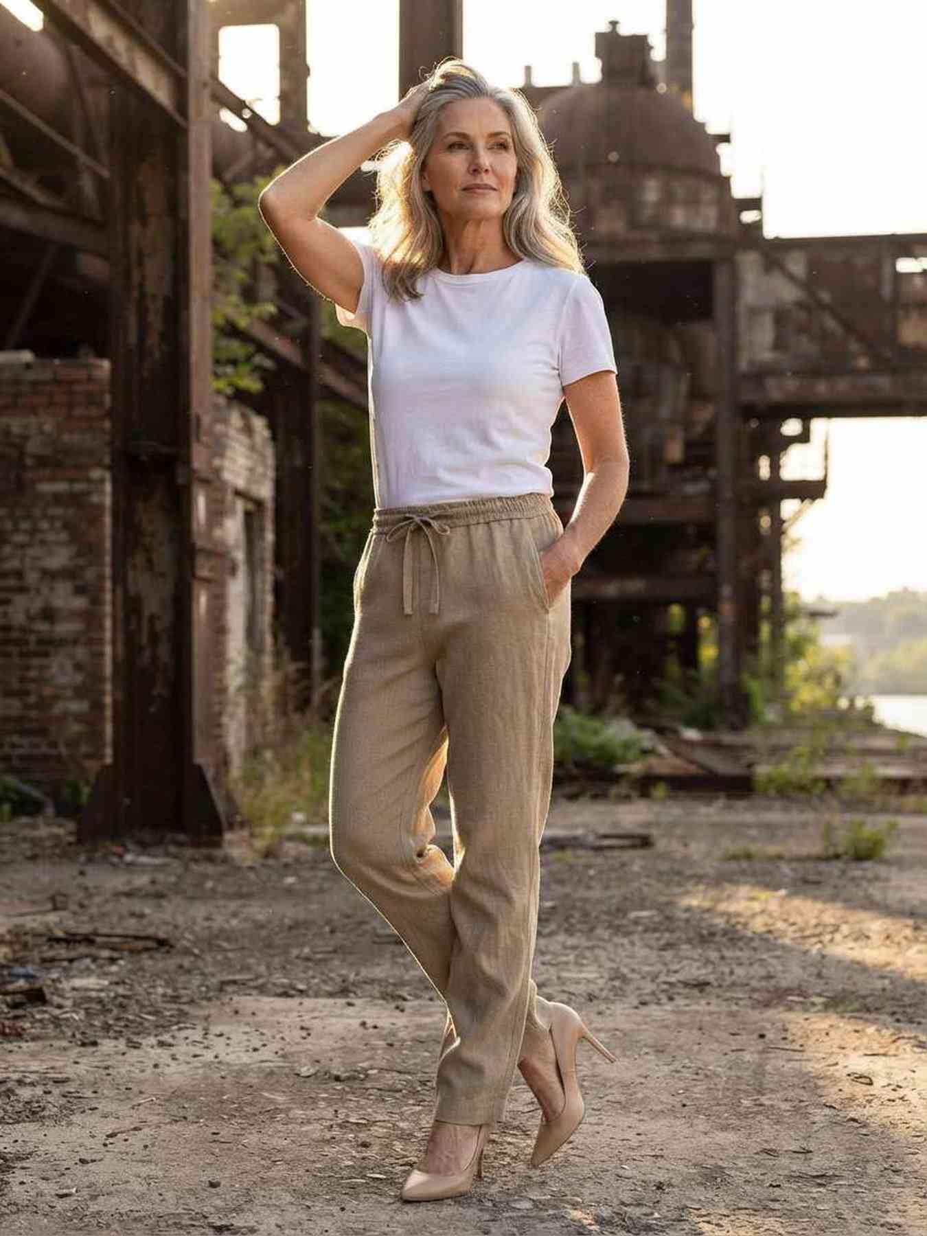 Pantalon long femme jambe droite décontracté