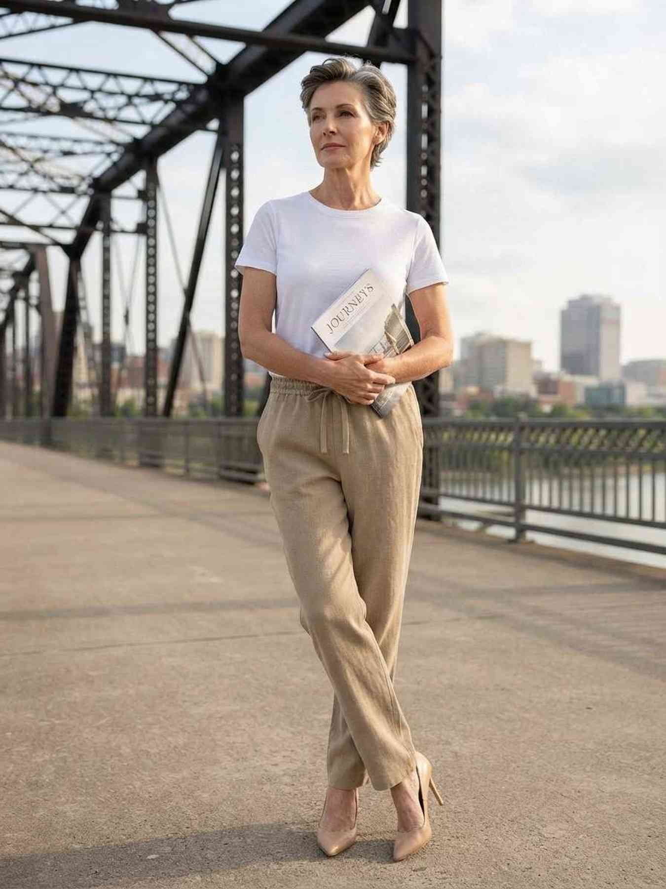 Pantalon femme long jambe droite casual sportif à cordons