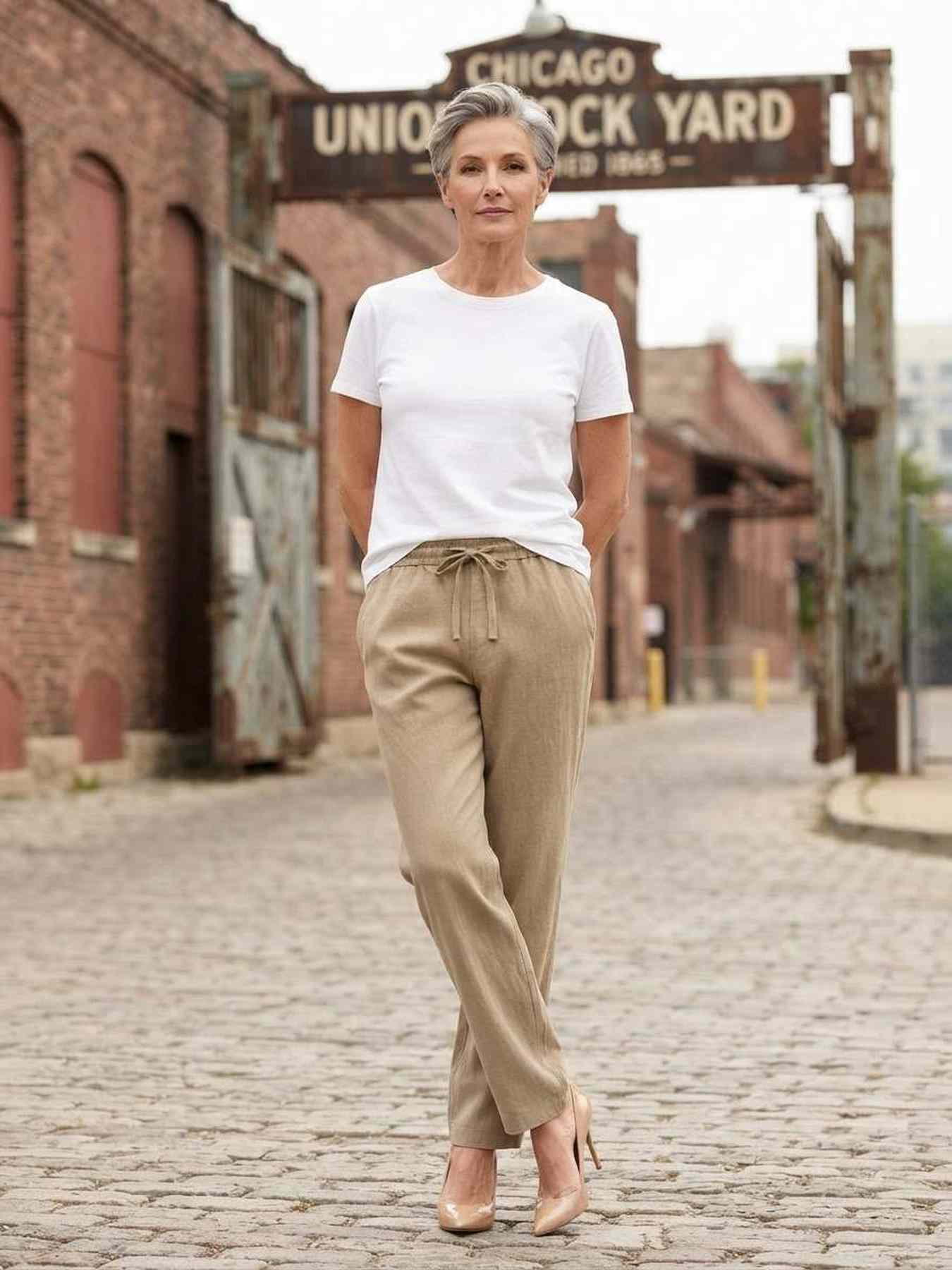 Pantalon long décontracté femme, jambes droites