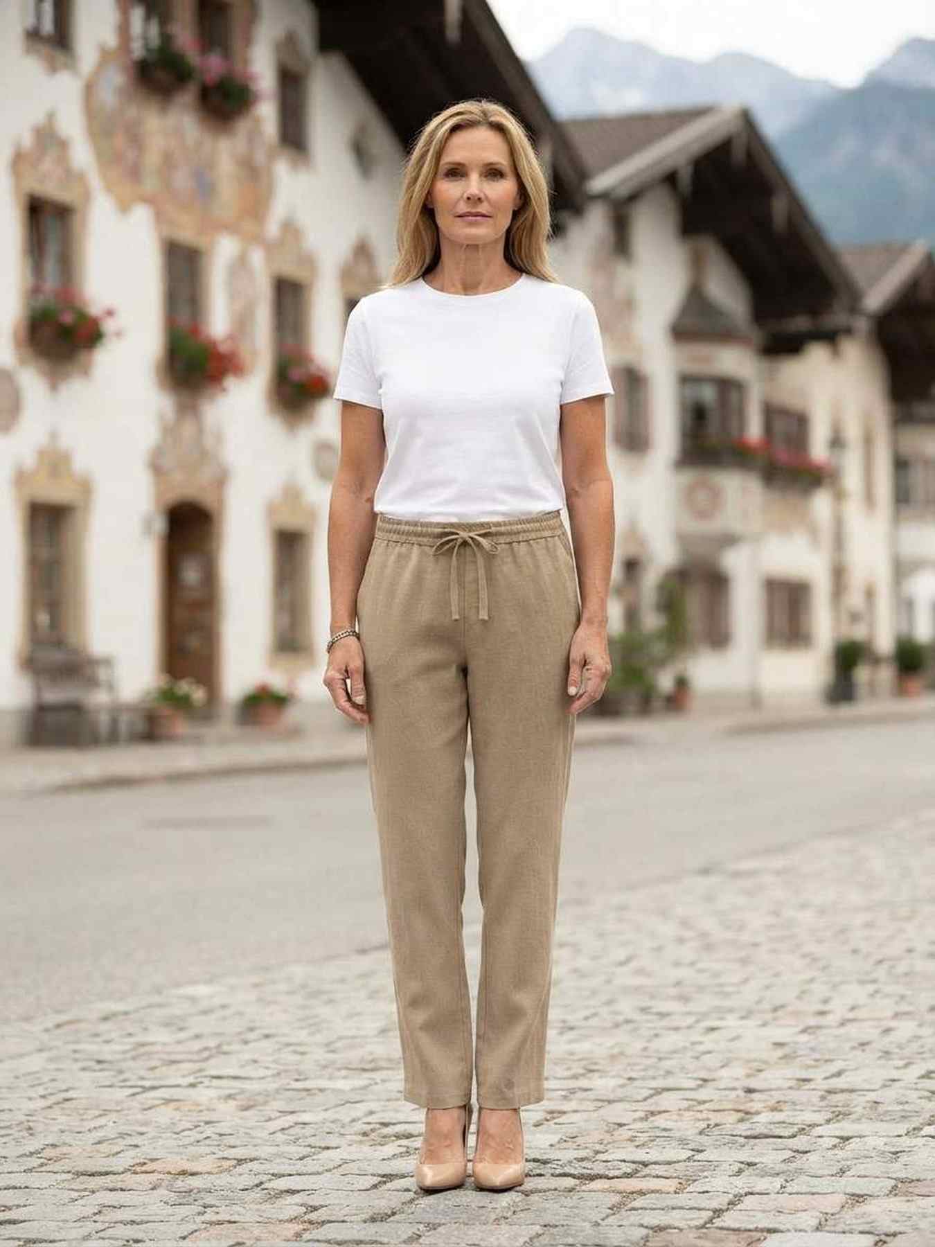 Pantalon casual femme long, jambe droite, sportif, cordon de serrage, usage quotidien