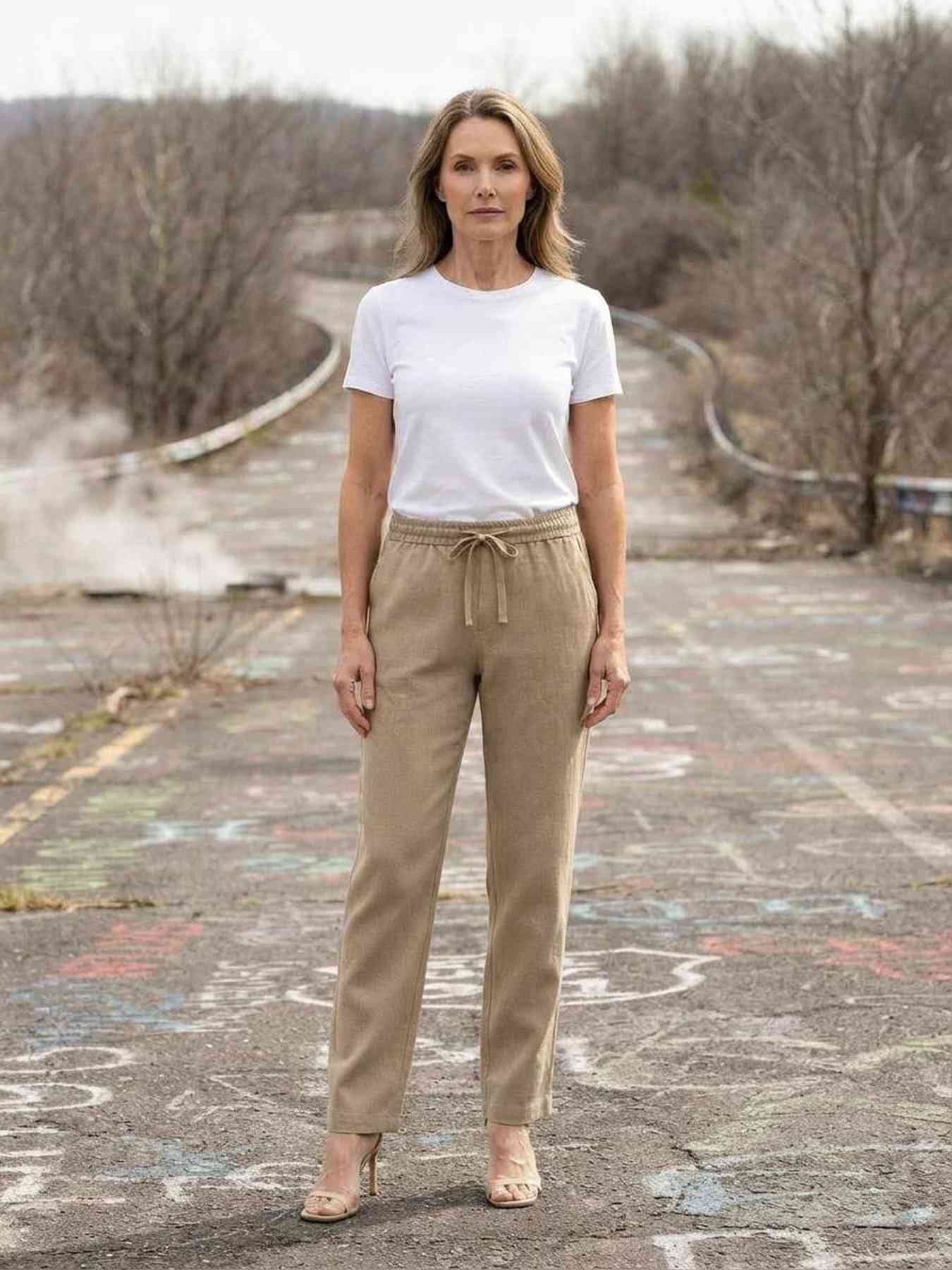 Pantalon casual femme jambe droite, longueur régulière, confortable