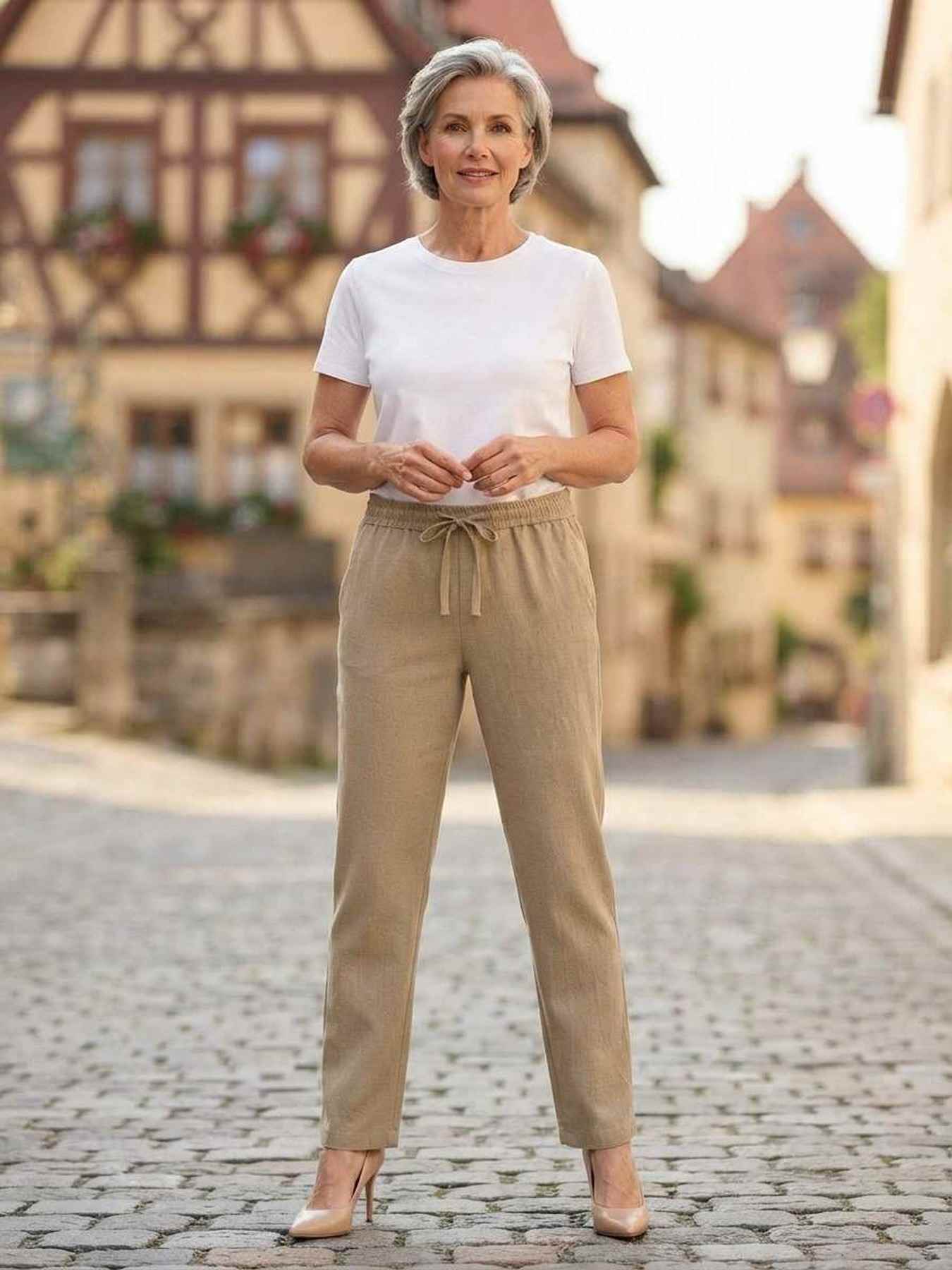 Pantalon droit casual femme taille normal