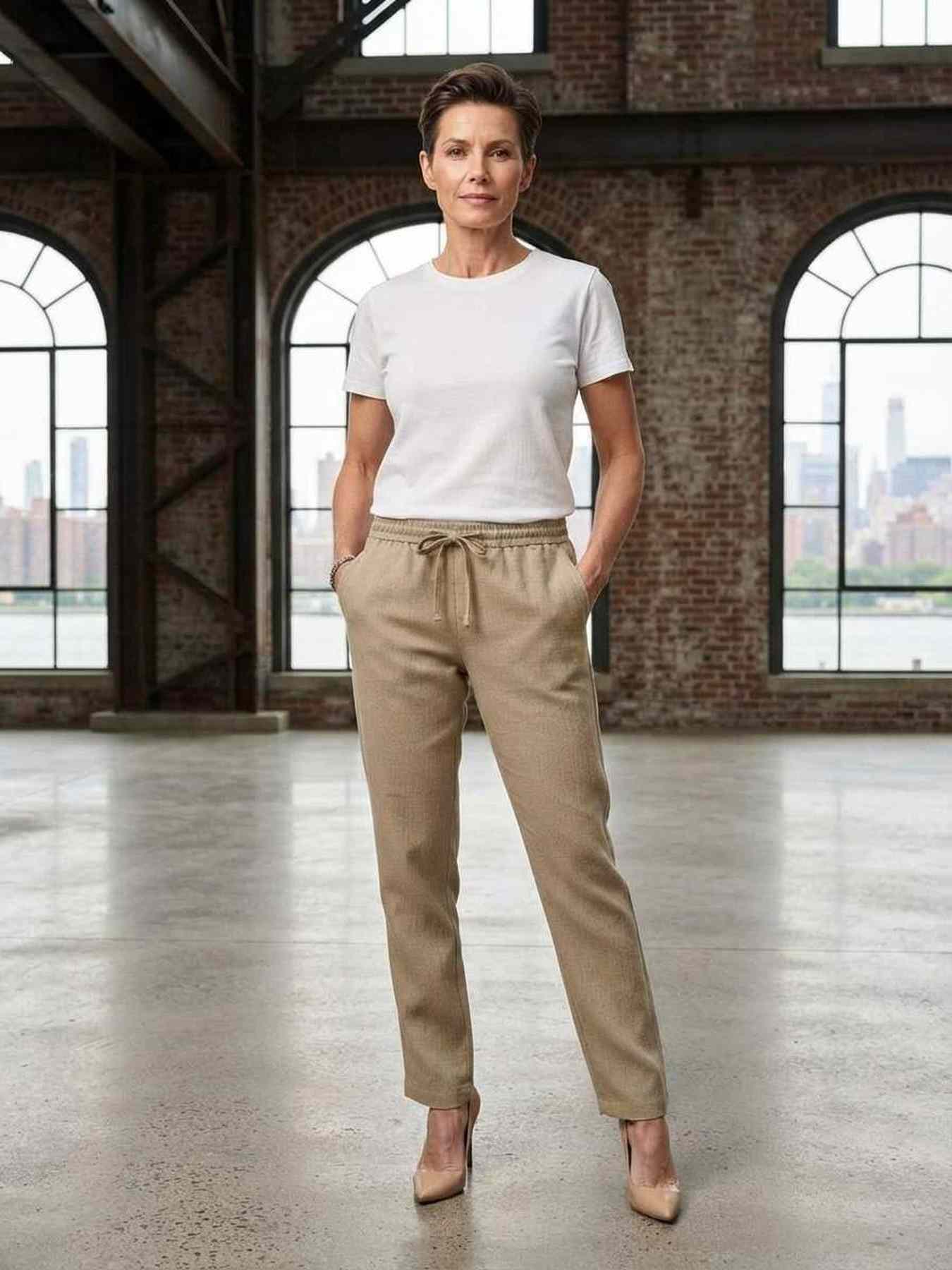 Pantalon long décontracté femme, jambes droites