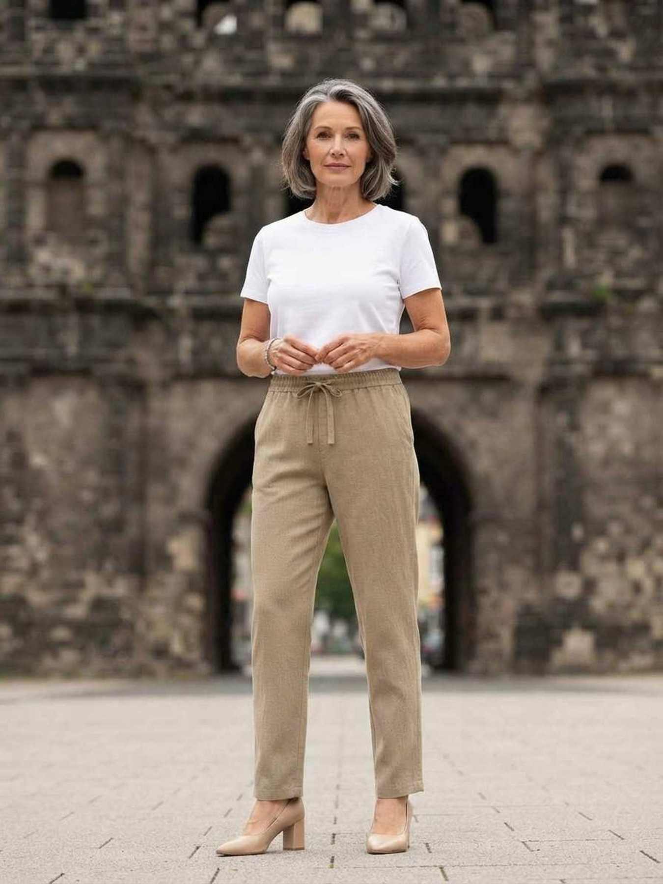 Pantalon long décontracté femme, jambes droites