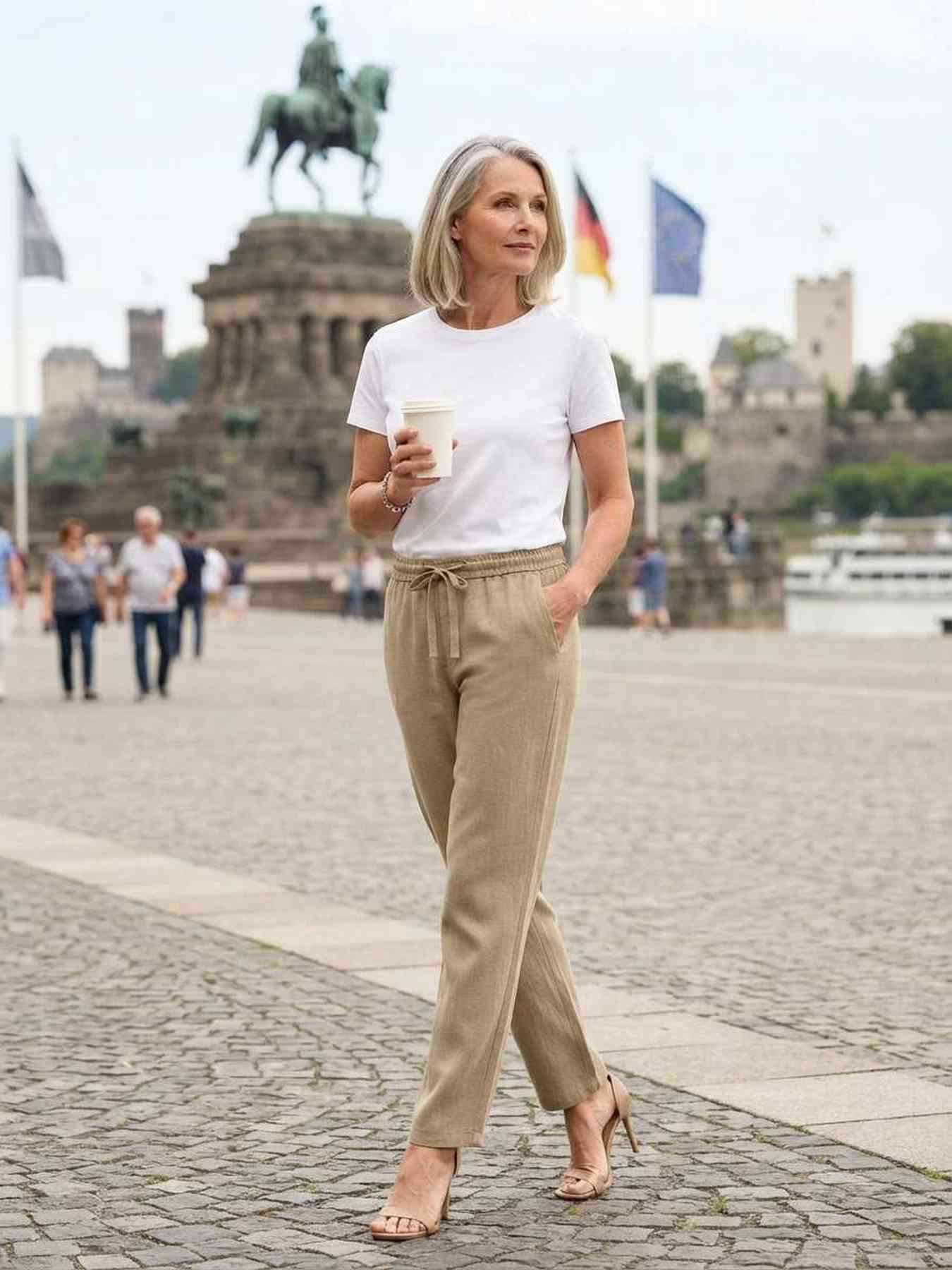 Pantalon long femme jambe droite décontracté