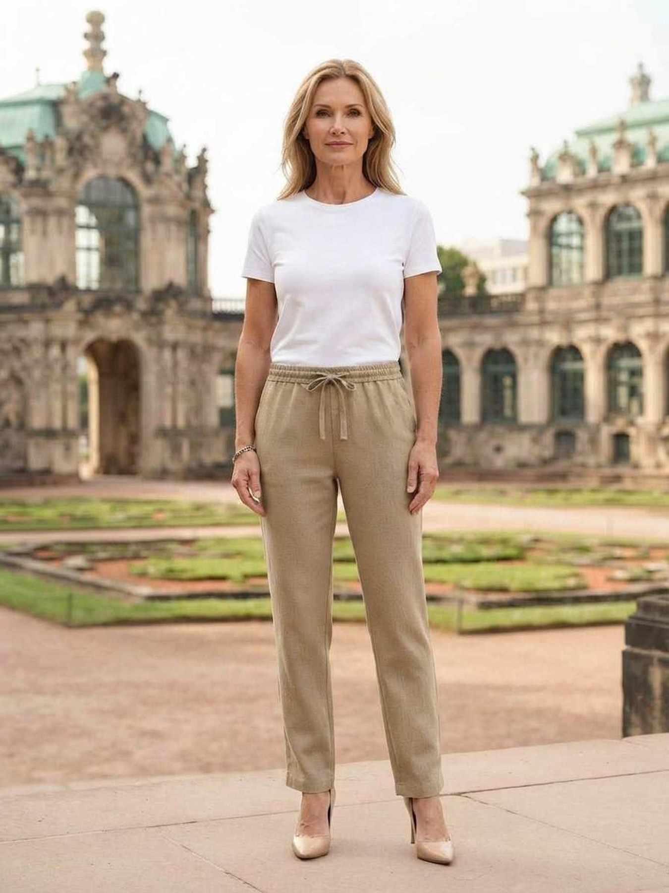 Pantalon long décontracté femme, jambe droite