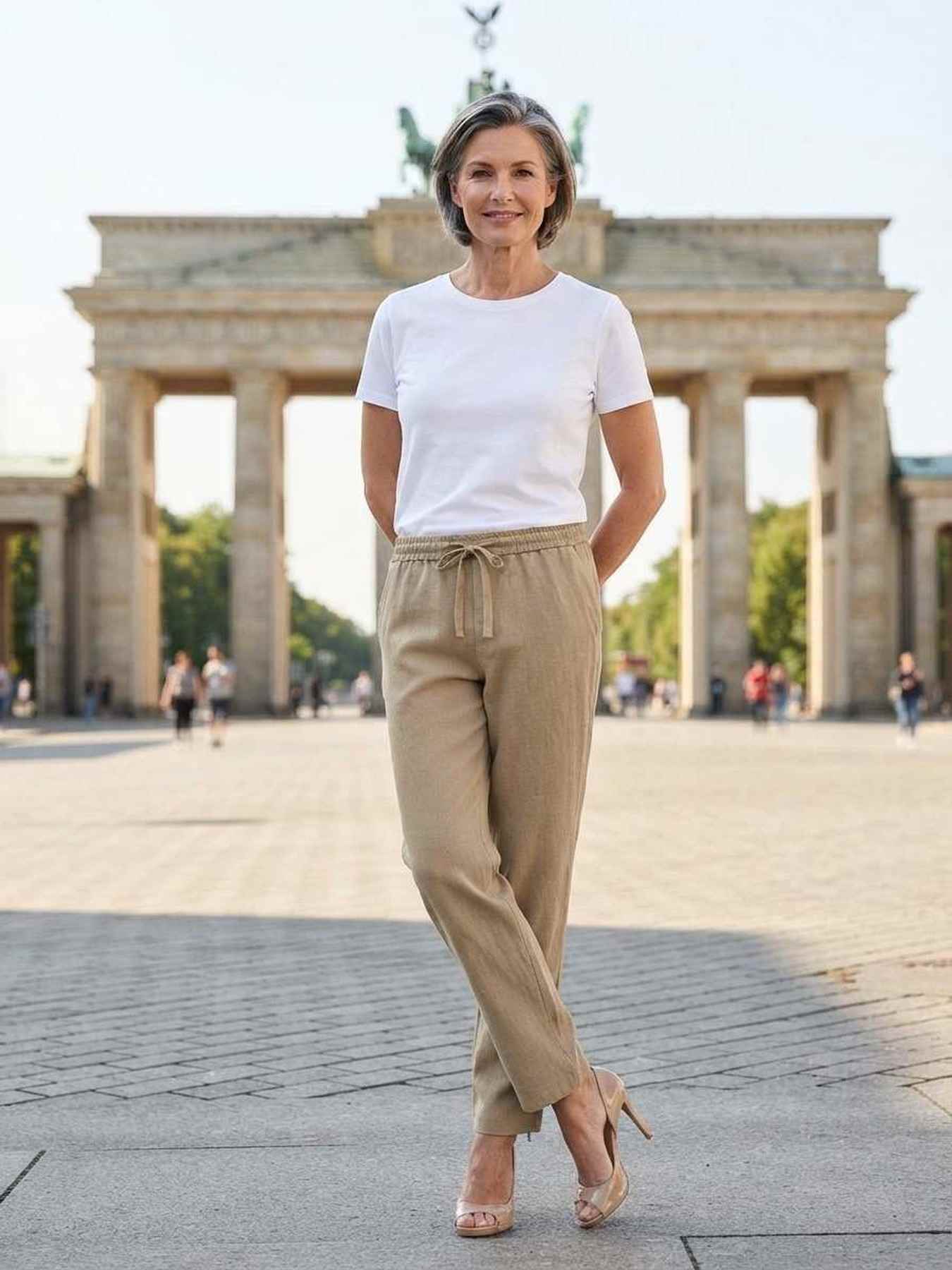 Pantalon femme long, coupe droite, style décontracté avec cordon
