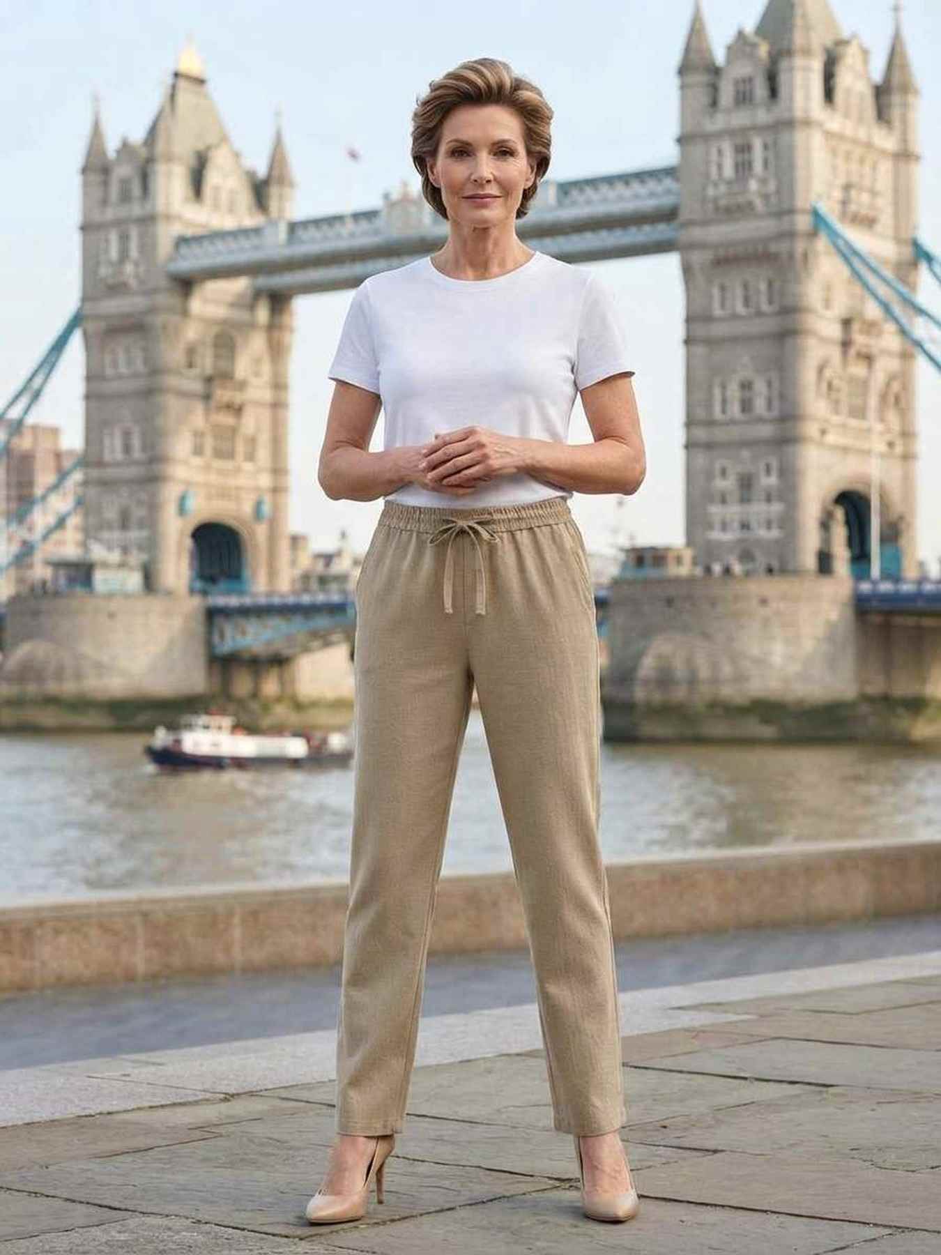 Pantalon long femme, coupe droite, décontracté, cordon de serrage