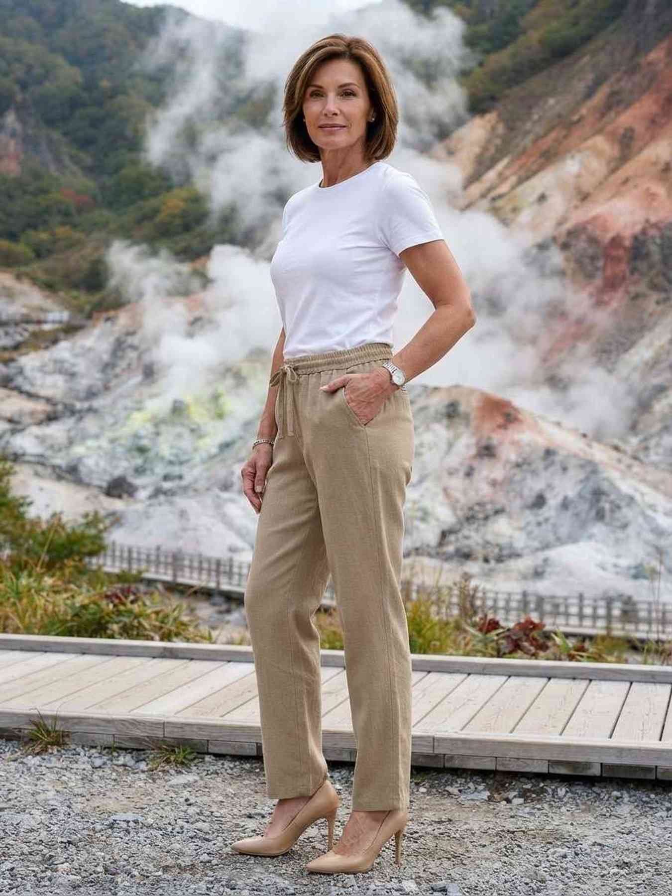 Pantalon long décontracté femme, jambes droites