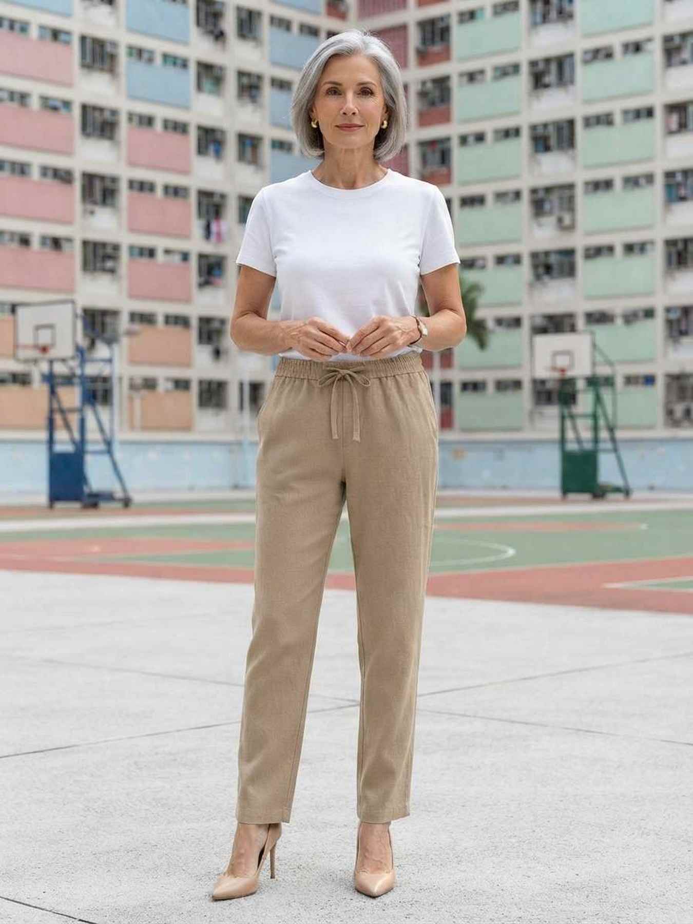 Pantalon long femme jambe droite décontracté