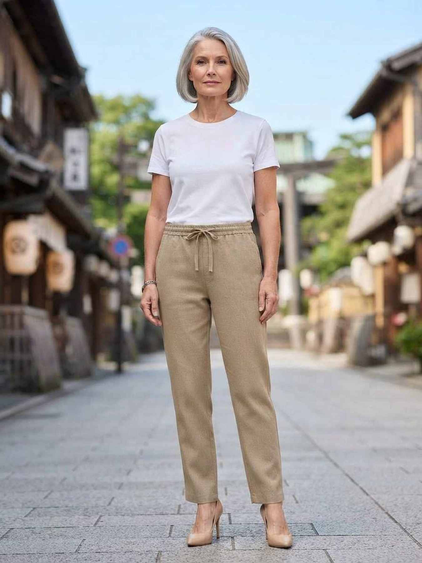 Pantalon long femme, coupe droite, décontracté, cordon de serrage