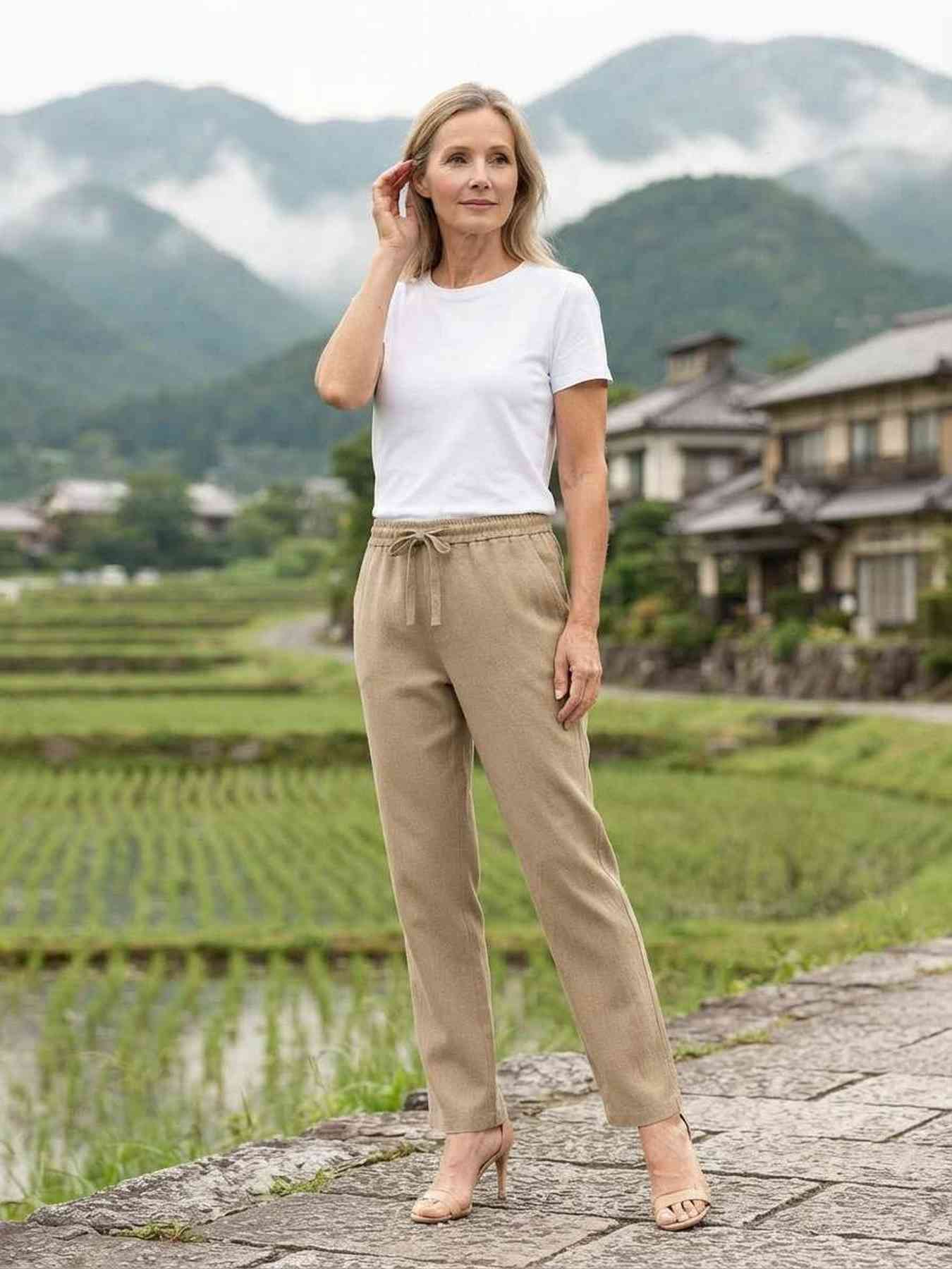 Pantalon long femme jambe droite décontracté