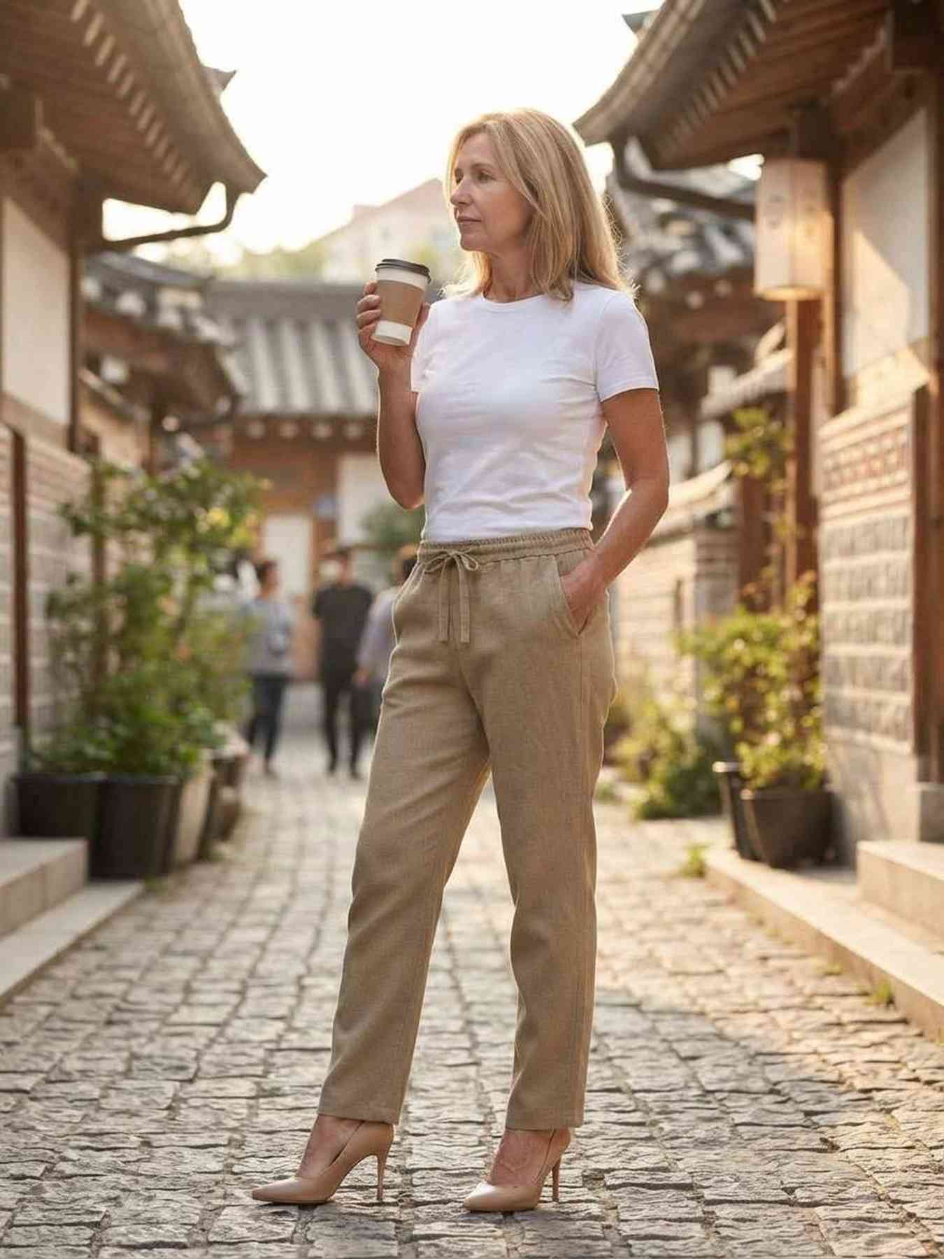 Pantalon long femme jambe droite décontracté