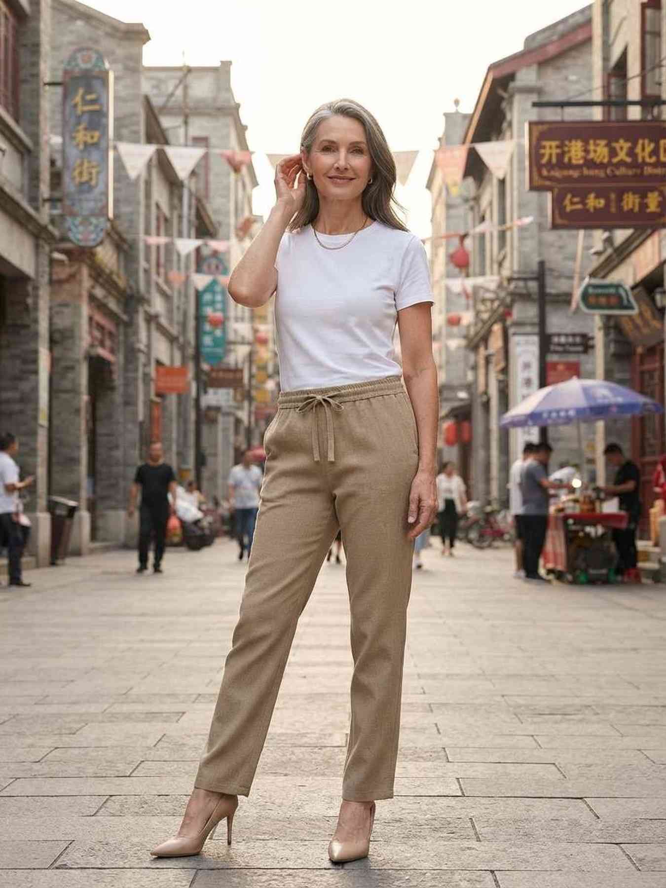Pantalon long femme jambe droite décontracté