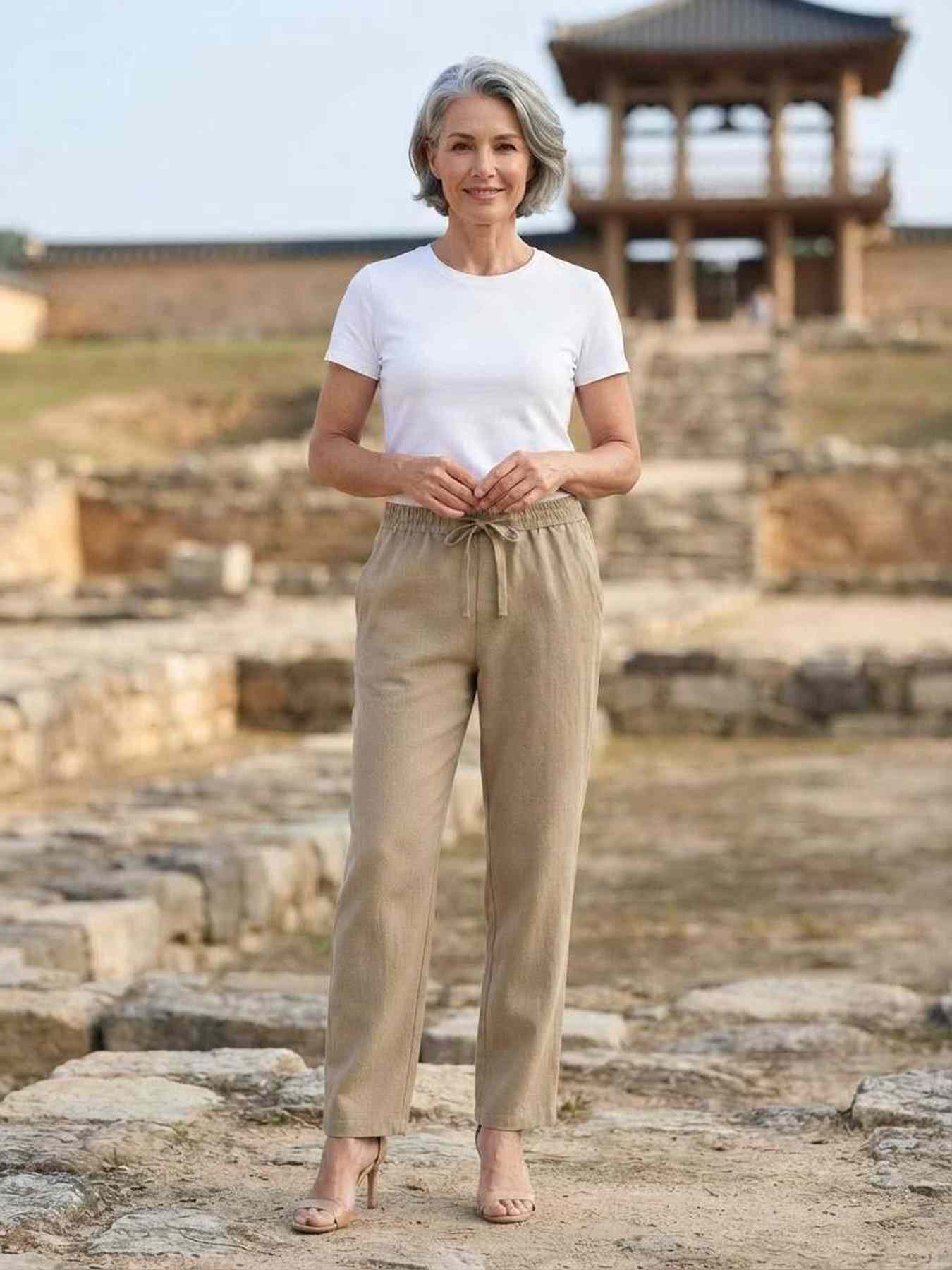 Pantalon long femme, coupe droite, décontracté, cordon de serrage